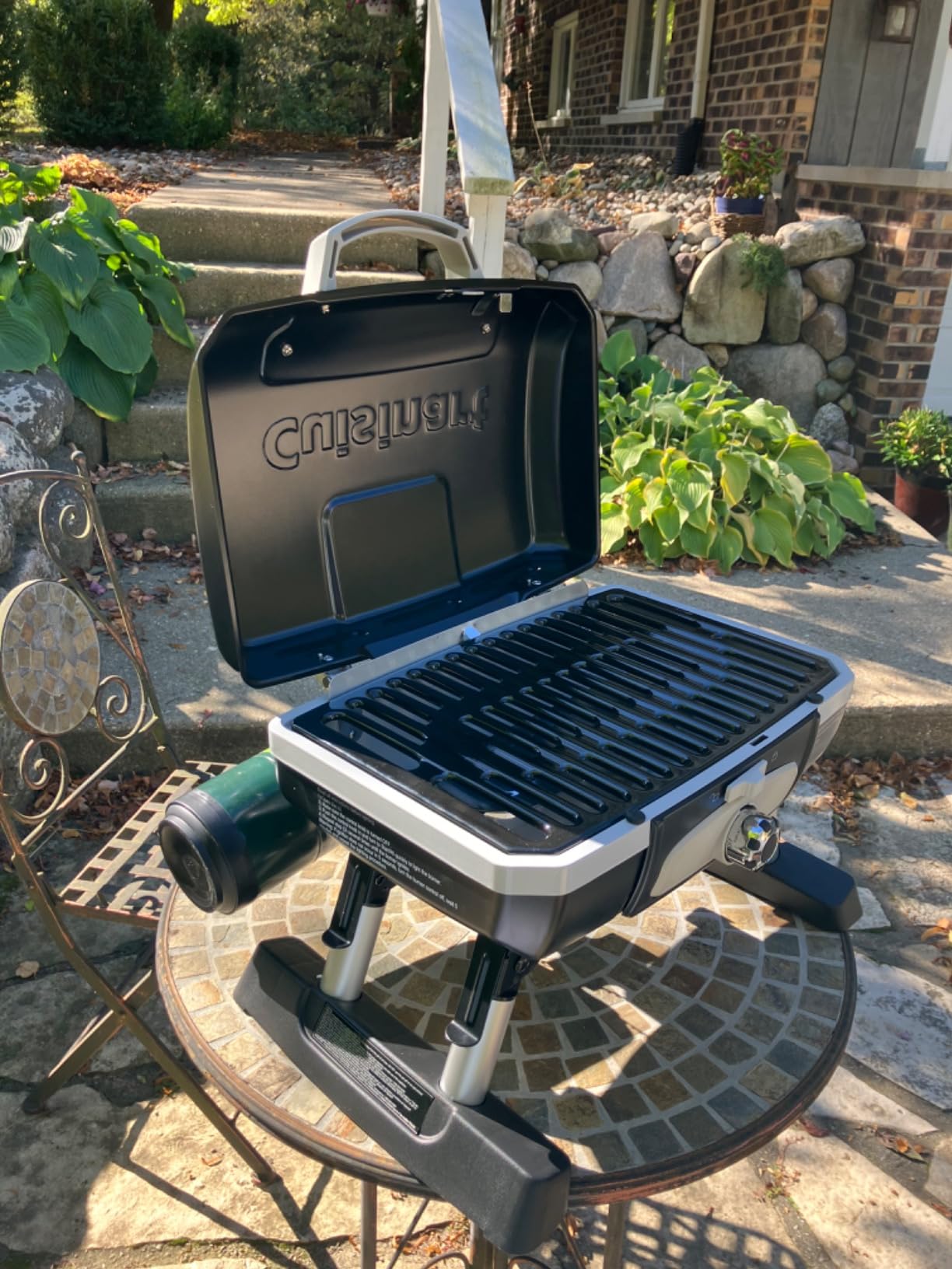 Cuisinart Petite Gourmet Portable Gas Grill, Compact Portable Grill Propane, 150 Sq. In. Cooking Surface, 5,500 BTU Burner Small Gas Grills for Camping, BBQ, Folding Legs and Carry Handles, Red Customer Review Cuisinart Petite Gourmet Portable Gas Grill, Compact Portable Grill Propane, 150 Sq. In. Cooking Surface, 5,500 BTU Burner Small Gas Grills for Camping, BBQ, Folding Legs and Carry Handles, Red - Customer Photo 5