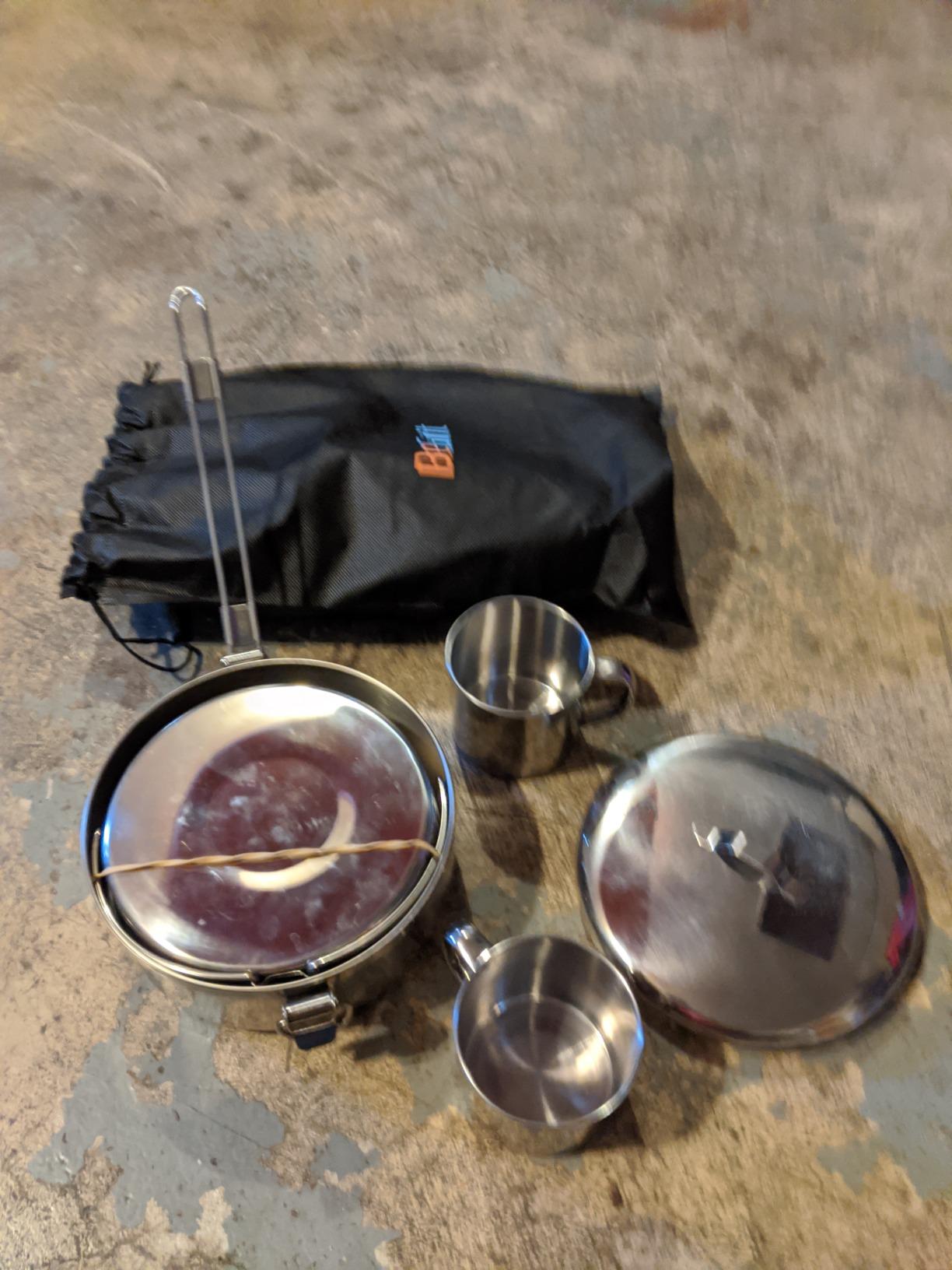 BeGrit Backpacking Camping Cookware Mini Picnic Camping Cooking Mess Kit with Pot and Pan Set for Hiking Customer Review BeGrit Backpacking Camping Cookware Mini Picnic Camping Cooking Mess Kit with Pot and Pan Set for Hiking - Customer Photo 1