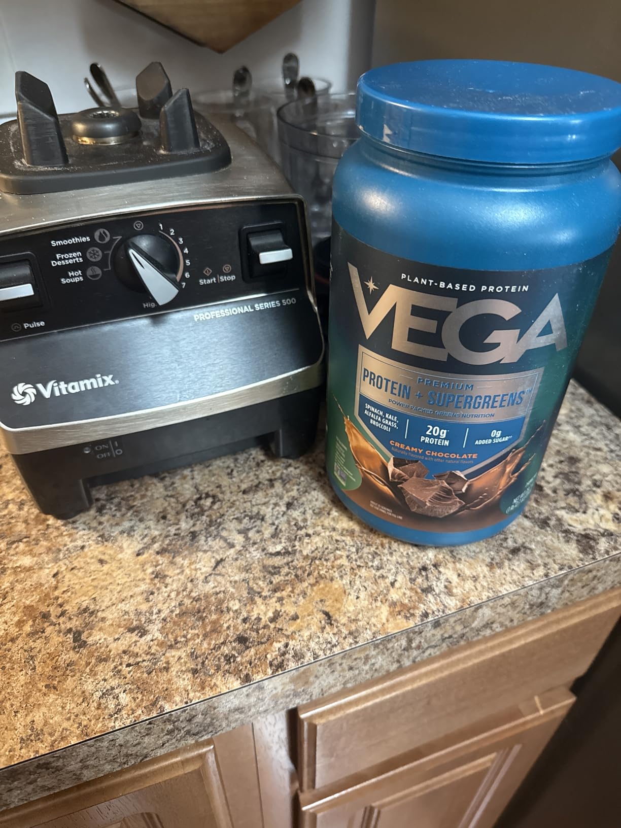 Vega Premium Protein + Supergreens - 20g Protein, Creamy Vanilla, 25 Servings, Spinach,Kale, Alfalfa Grass, Broccoli, 0g Added Sugar, Non-GMO, Gluten Free, Dairy Free, 1.68 lbs (Packaging May Vary) - Customer Photo 2