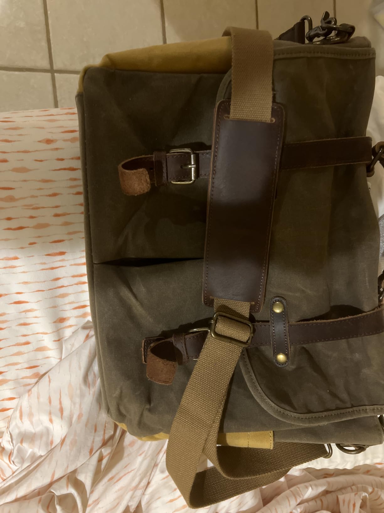 Mens Messenger Bag 15.6 Inch Waterproof Vintage Genuine Leather Waxed Canvas Briefcase Large Leather Computer Laptop Bag Rugged Satchel Shoulder Bag, Brown Customer Review Mens Messenger Bag 15.6 Inch Waterproof Vintage Genuine Leather Waxed Canvas Briefcase Large Leather Computer Laptop Bag Rugged Satchel Shoulder Bag, Brown - Customer Photo 2