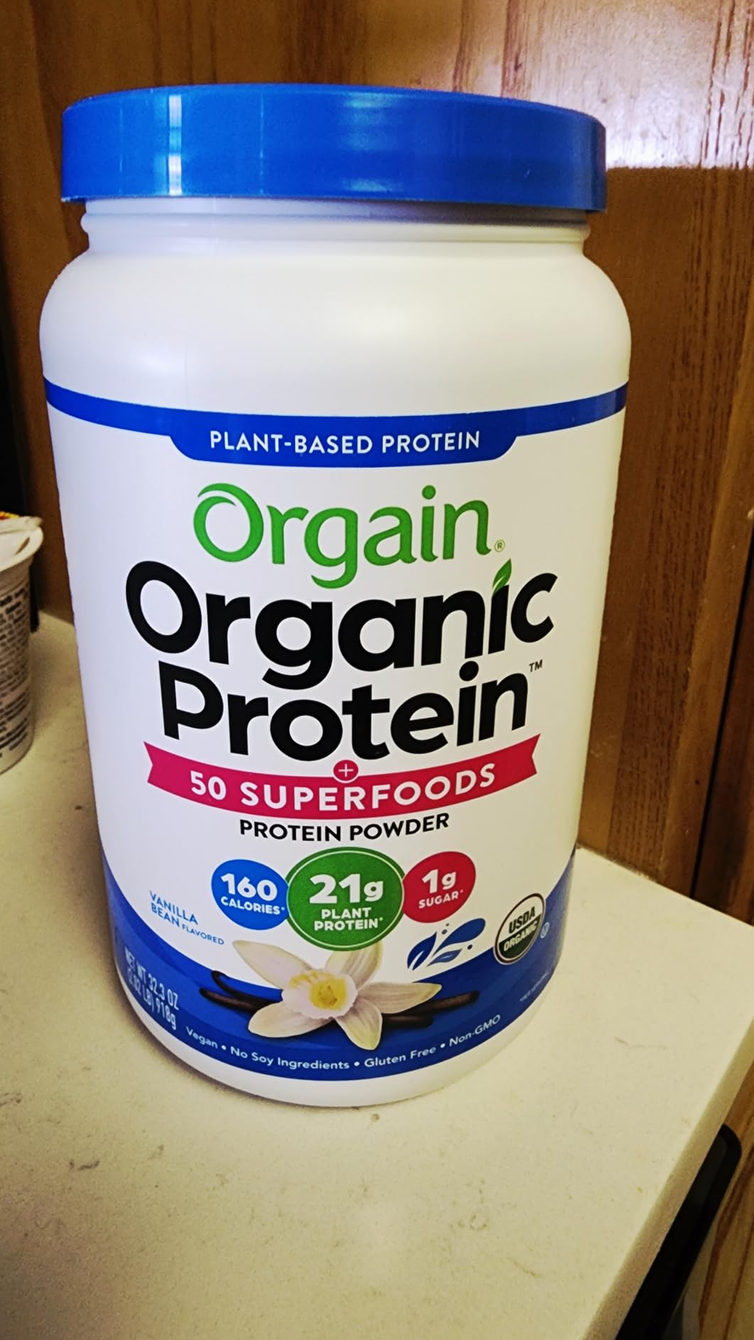 Orgain Organic Vegan Protein + 50 Superfoods Powder, Vanilla Bean - 21g Plant Based Protein, 8g Prebiotic Fiber, No Lactose Ingredients, Gluten Free, No Added Sugar, Non-GMO, 2.02 lb - Customer Photo 2