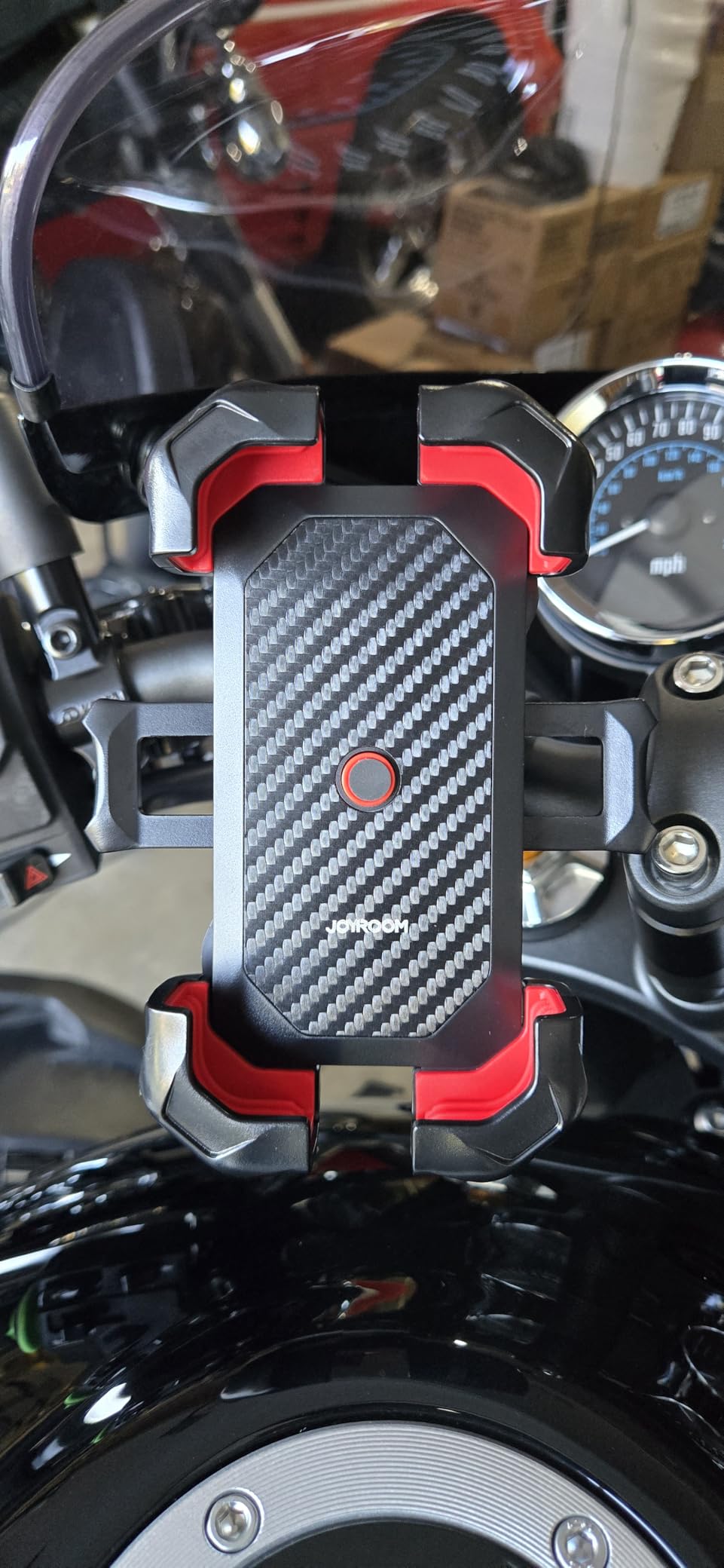 JOYROOM Motorcycle Phone Mount, [1s Auto Lock][100mph Military Anti-Shake] Bike Phone Holder for Bicycle, [10s Quick Install] Handlebar Phone Mount, Compatible with iPhone, Samsung, All Cell Phone - Customer Photo 1