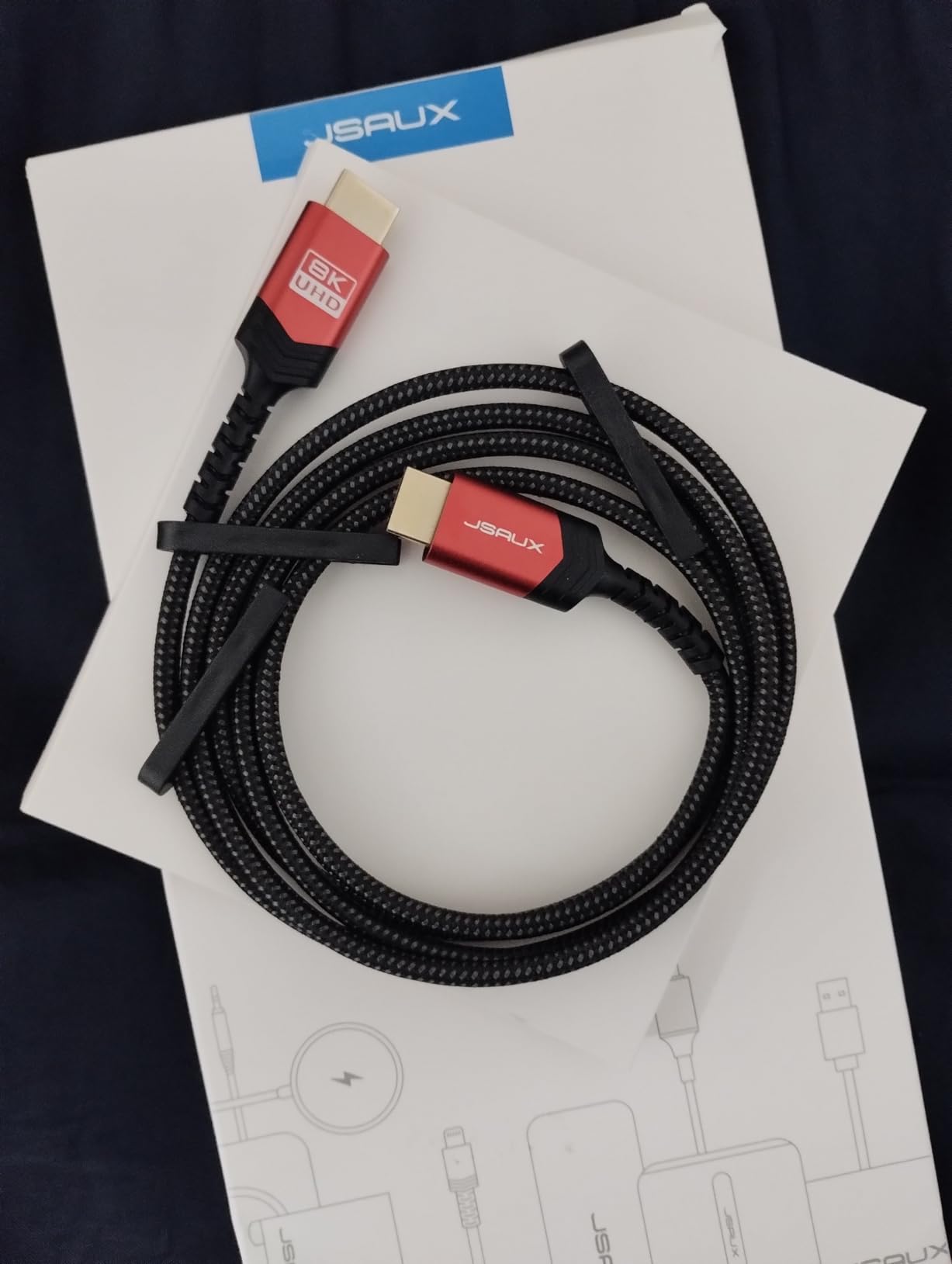 JSAUX 8K HDMI Cable 2.1, 48Gbps Ultra High Speed HDMI Cable Braided Cord (4K@144Hz, 4K@120Hz, 8K@60Hz) HDCP 2.2&2.3 HDR 10 eARC ARC, Compatible with Switch 2/PS5/Laptop/Monitor/HDTV/-Red,6ft Customer Review JSAUX 8K HDMI Cable 2.1, 48Gbps Ultra High Speed HDMI Cable Braided Cord (4K@144Hz, 4K@120Hz, 8K@60Hz) HDCP 2.2&2.3 HDR 10 eARC ARC, Compatible with Switch 2/PS5/Laptop/Monitor/HDTV/-Red,6ft - Customer Photo 1