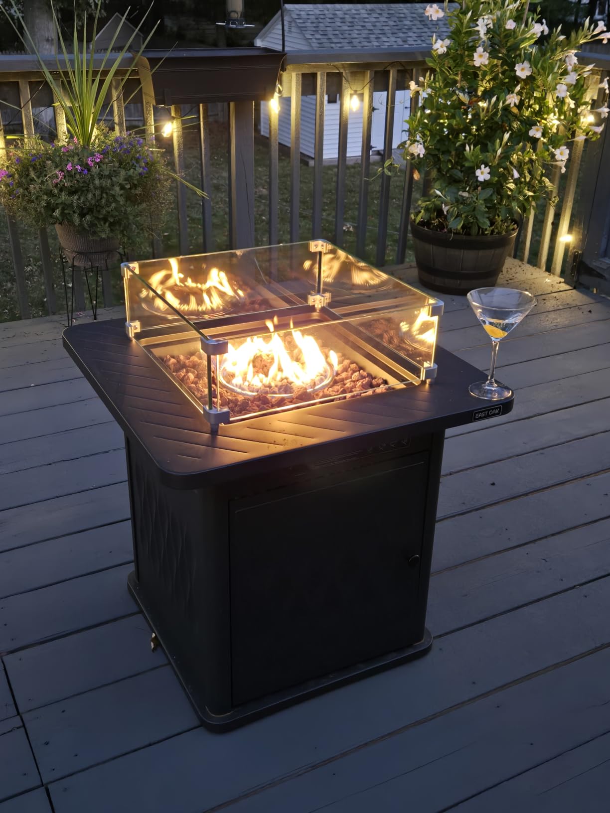 EAST OAK 32'' Propane Fire Pit Table, 50,000 BTU Steel Gas FirePit for Outdoor, Outside Patio Deck and Garden, CSA Certified Fire Table with Magnetic Lid, Cover-Storage Basket and Lava Rock , Brown Customer Review EAST OAK 32'' Propane Fire Pit Table, 50,000 BTU Steel Gas FirePit for Outdoor, Outside Patio Deck and Garden, CSA Certified Fire Table with Magnetic Lid, Cover-Storage Basket and Lava Rock , Brown - Customer Photo 2