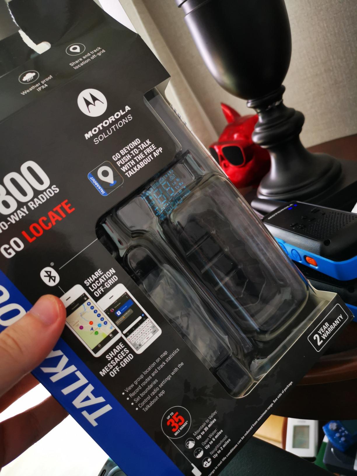 Motorola Solutions, Portable FRS, T802, Talkabout, Two-Way Radios Waterproof IP54 Walkie Talkie Emergency Preparedness, Rechargable, 22 Channel, 35 Mile, Black W/Blue, 2 Pack Customer Review Motorola Solutions, Portable FRS, T802, Talkabout, Two-Way Radios Waterproof IP54 Walkie Talkie Emergency Preparedness, Rechargable, 22 Channel, 35 Mile, Black W/Blue, 2 Pack - Customer Photo 1