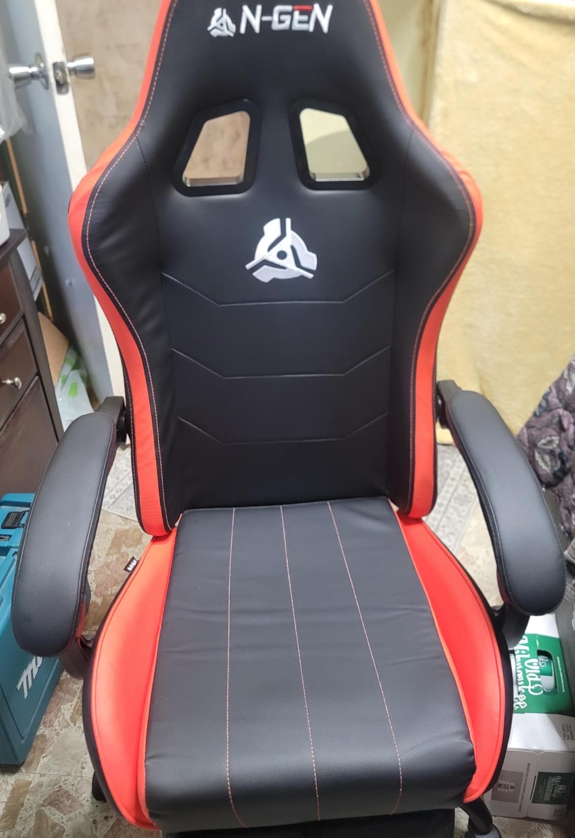 N-GEN GAMING Video Gaming Chair with Footrest Lumbar Support for Home Office High Back Recliner Height Adjustable Ergonomic Comfy Leather Computer Desk Chair (Black) - Customer Photo 2