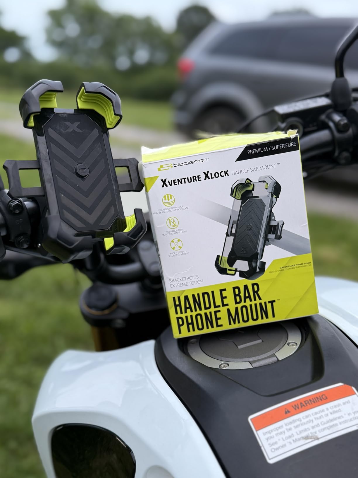 Bracketron Bike Phone Holder,[2025 Quick Release] Motorcycle Phone Mount,Phone Holder for Motorcycle Electric Bike,Scooter,Golf Cart,4 Point Shockproof Design for iPhone, Samsung, & Large Smartphones. - Customer Photo 4