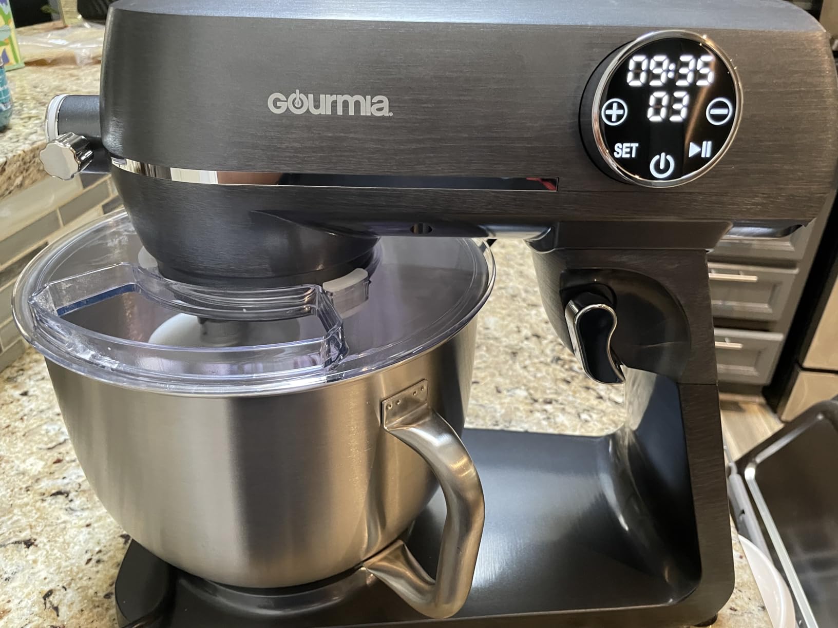 Gourmia Digital Stand Mixer - 7 QT Tilt-Head Kitchen Mixer with LED Timer, 10 Speeds, Stainless Steel Bowl, Attachments Included, 800W, Silver Customer Review Gourmia Digital Stand Mixer - 7 QT Tilt-Head Kitchen Mixer with LED Timer, 10 Speeds, Stainless Steel Bowl, Attachments Included, 800W, Silver - Customer Photo 1