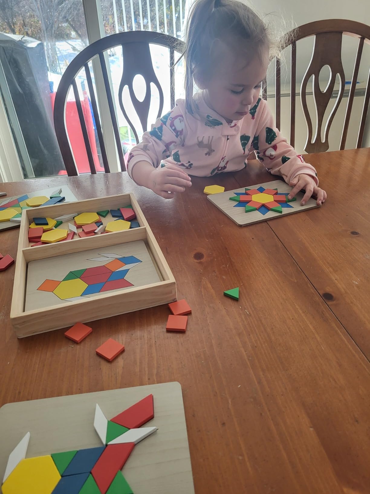 Melissa & Doug Pattern Blocks and Boards with 120 Multi-Colored Wooden Shape Tiles, 5 Double-Sided Puzzle Boards, Tangram Puzzles, Montessori Toys for Girls & Boys Customer Review Melissa & Doug Pattern Blocks and Boards with 120 Multi-Colored Wooden Shape Tiles, 5 Double-Sided Puzzle Boards, Tangram Puzzles, Montessori Toys for Girls & Boys - Customer Photo 1