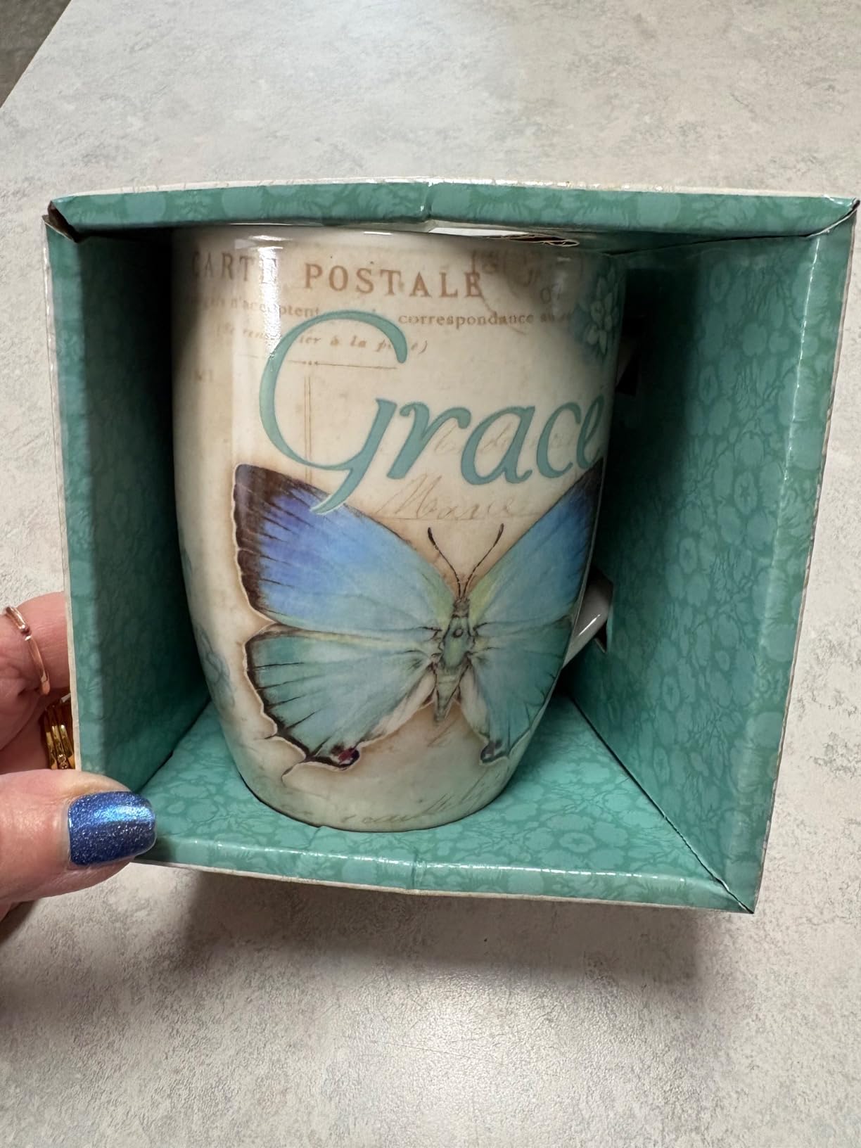 Christian Art Gifts Botanic Purple Butterfly Ceramic Coffee Mug Inspirational Coffee Cup for Women & Men 12 oz. Lead-free Microwave and Dishwasher Safe Coffee Mug with Bible Verse: Blessed - Jer. 17:7 - Customer Photo 3