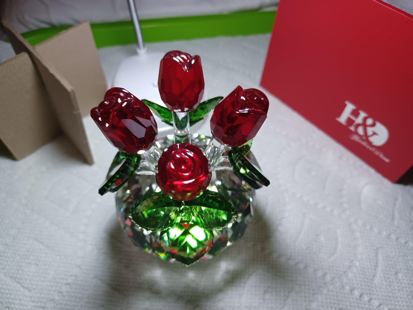 H&D HYALINE & DORA Red Rose Figurine Ornament Spring Bouquet Crystal Glass Flowers Gift-Boxed Customer Review H&D HYALINE & DORA Red Rose Figurine Ornament Spring Bouquet Crystal Glass Flowers Gift-Boxed - Customer Photo 1