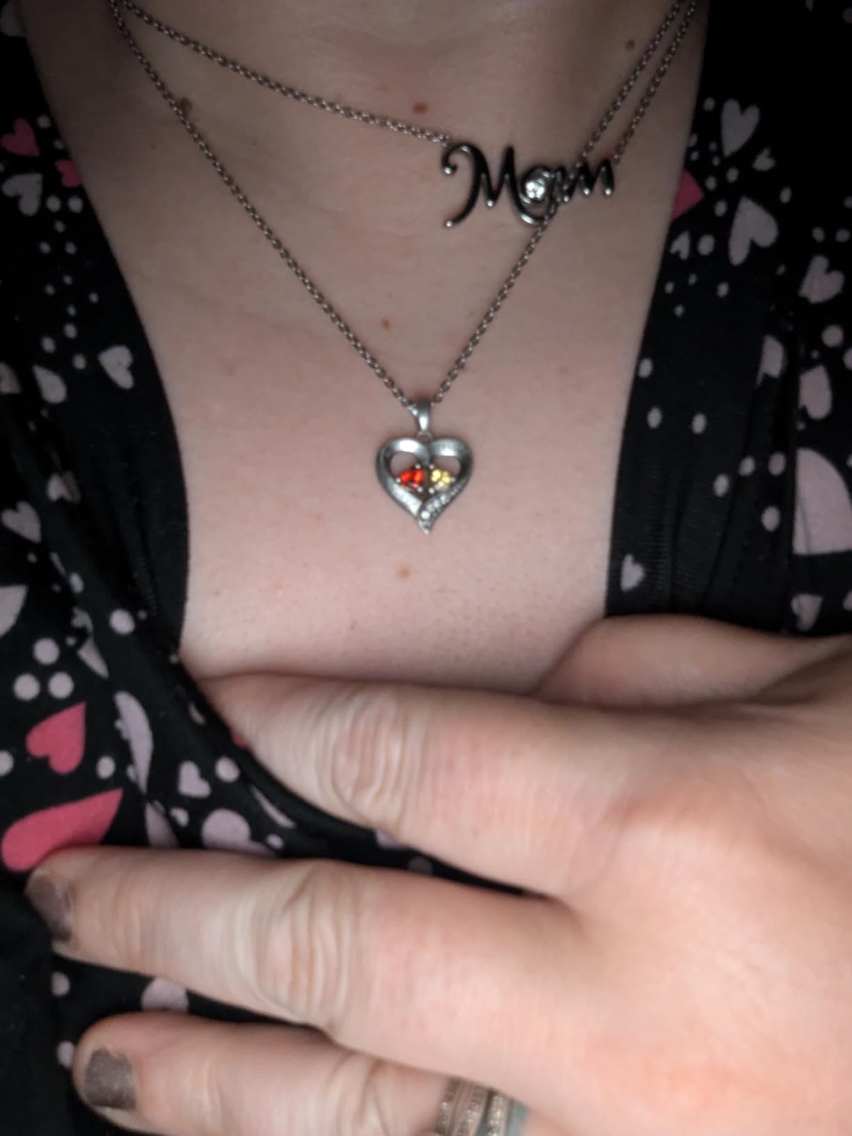 Sterling Silver Personalized 2 Names Necklace with 2 Heart Simulated Birthstone Couple Pendant Necklace for Women - Customer Photo 2