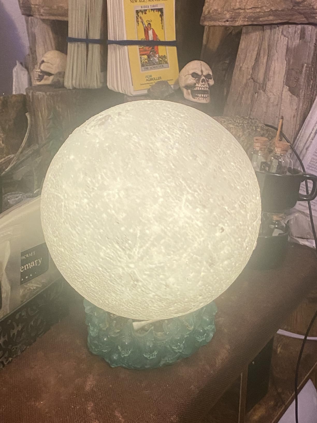 Mydethun Moon Lamp - 3D Printed LED Night Light 4.7' with Wooden Base, White Elephant Gift for Women, Mom, Kids, Christmas Stocking Stuffers, Touch-Dimmable & Dual-Color, White & Yellow - Customer Photo 2