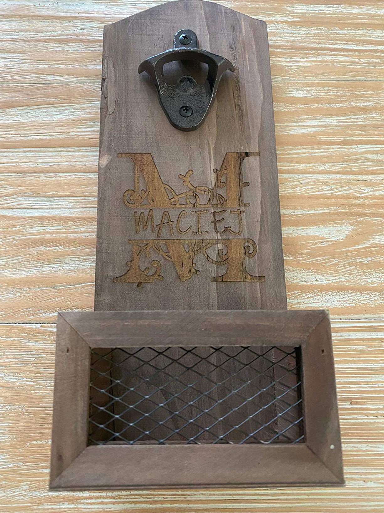ZGZD Wooden Bottle Opener Wall Mounted with Cap Catcher, Gifts for Men and Beer Lovers - Customer Photo 3