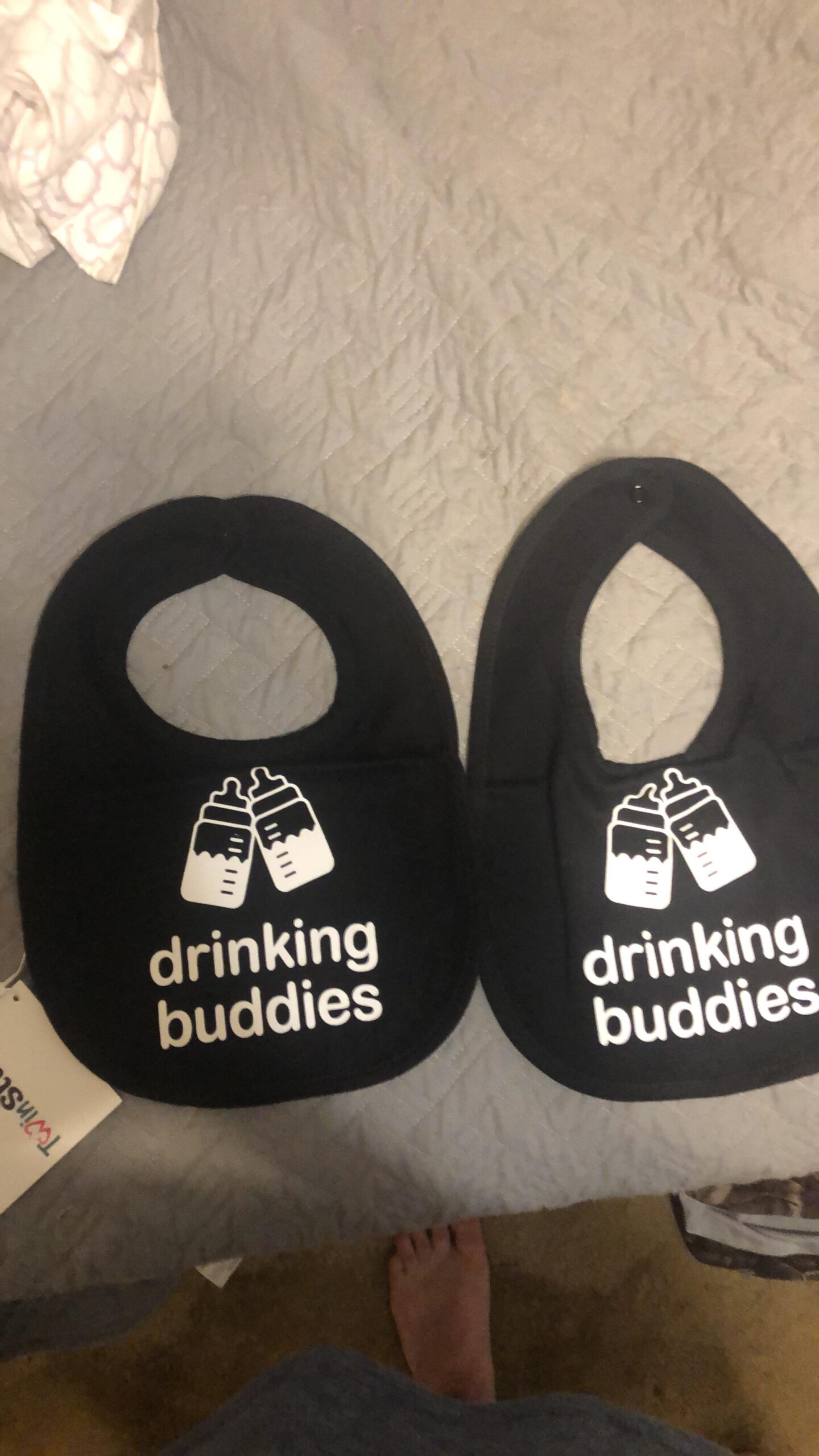 100% Cotton Drinking Buddies Twin Bibs Cute & Practical Unisex Bibs for Twins with Waterproof, Durable, for Everyday Use Customer Review 100% Cotton Drinking Buddies Twin Bibs Cute & Practical Unisex Bibs for Twins with Waterproof, Durable, for Everyday Use - Customer Photo 1