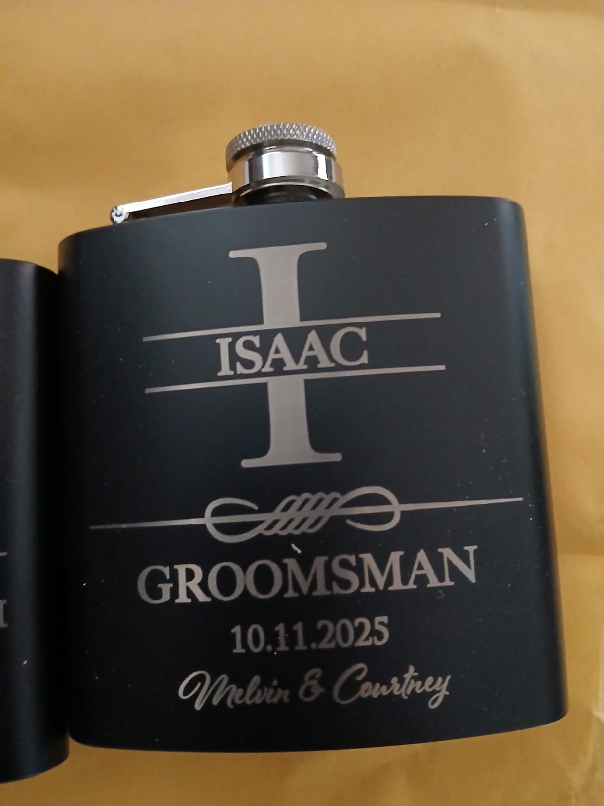 Set of 6, Groomsmen Gifts for Wedding | Personalized Groomsmen Flasks w/Optional Gift Box, Bachelor Party Team, 6 oz. Custom Engraved Hip Flasks for Best Man and Groomsman Proposal #3, Stainless Steel Customer Review Set of 6, Groomsmen Gifts for Wedding | Personalized Groomsmen Flasks w/Optional Gift Box, Bachelor Party Team, 6 oz. Custom Engraved Hip Flasks for Best Man and Groomsman Proposal #3, Stainless Steel - Customer Photo 2