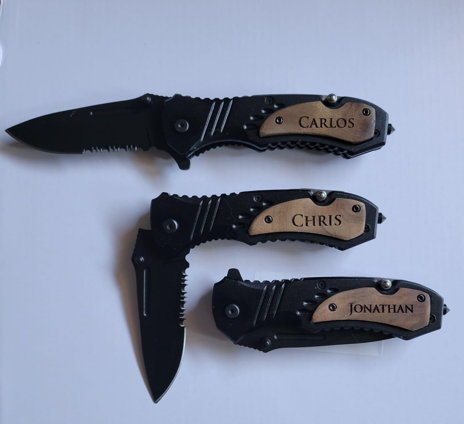 Groomsmen Pocket Knife Set of 4, Engraved, Personalized Customer Review Groomsmen Pocket Knife Set of 4, Engraved, Personalized - Customer Photo 1
