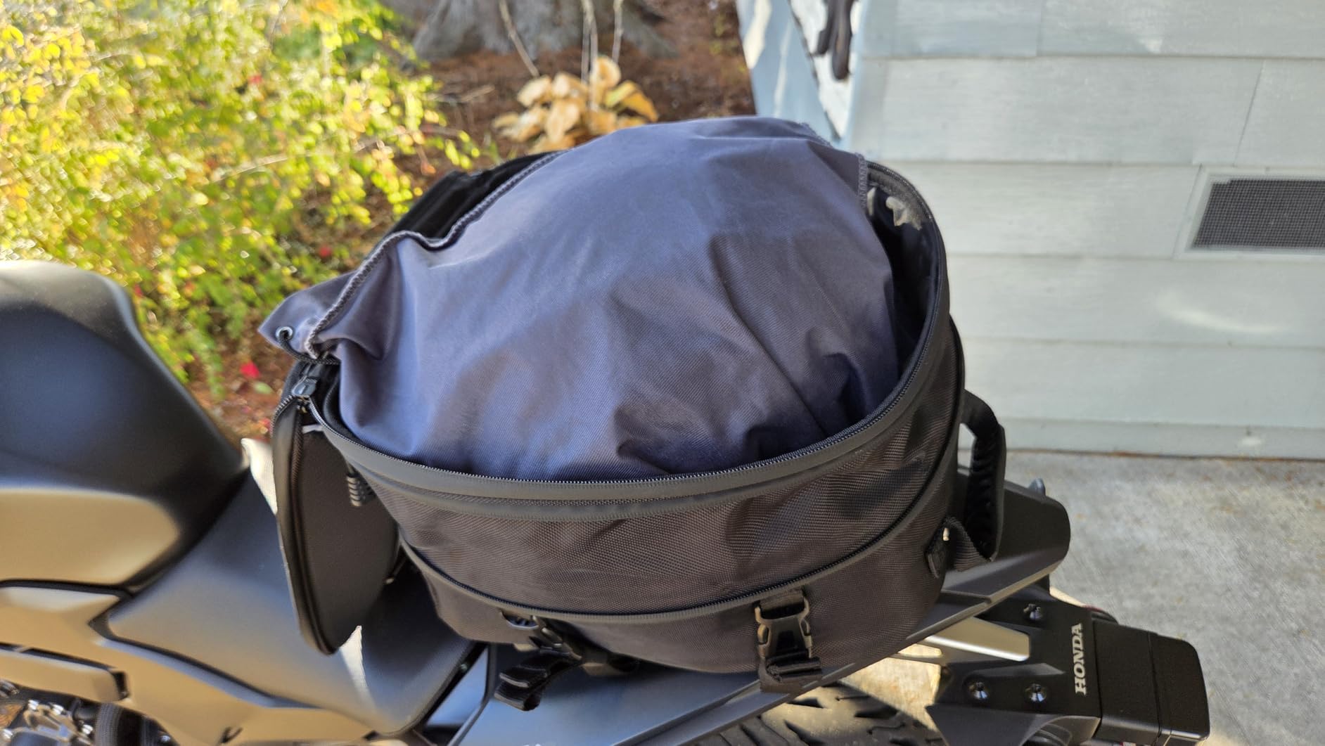 KEMIMOTO Motorcycle Tail Bag, Dual Use Motorcycle Rear Seat Bag with Waterproof Rain Cover, 22L-34L Expandable Motorbike Helmet Bag Luggage Storage Backpack with 6 straps - Customer Photo 2
