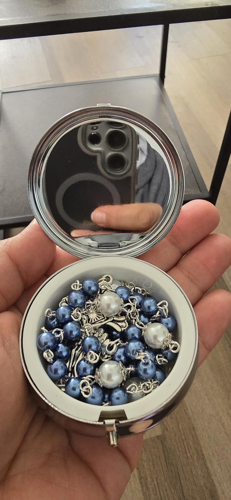HanlinCC 6mm Glass Pearl Beads with 8mm Our Father Beads with Caps Rosary Pack in Miraculous Metal Gift Box - Customer Photo 1