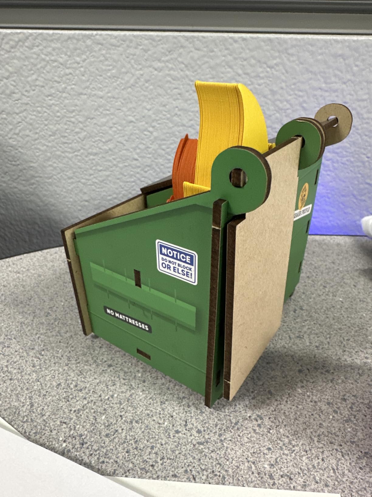 Genuine Fred Desk Dumpster Pencil Holder with 100+ Flame Note Cards, Funny 3-Compartment Organizer for Office Supplies, Desk Caddy for Work or Home - Customer Photo 2