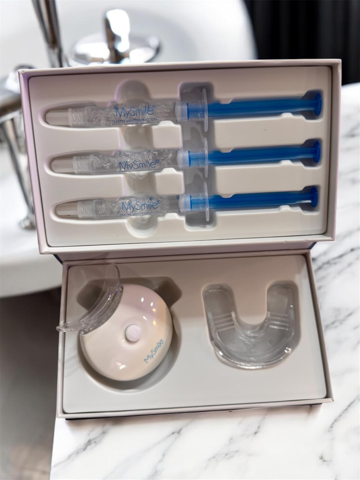 MySmile Teeth Whitening Kit with LED Light, 10 Min Non-Sensitive Fast Teeth Whitener with 3 Carbamide Peroxide Whitening Gel, Helps to Remove Stains from Coffee, Smoking, Wines, Soda, Food Customer Review MySmile Teeth Whitening Kit with LED Light, 10 Min Non-Sensitive Fast Teeth Whitener with 3 Carbamide Peroxide Whitening Gel, Helps to Remove Stains from Coffee, Smoking, Wines, Soda, Food - Customer Photo 1