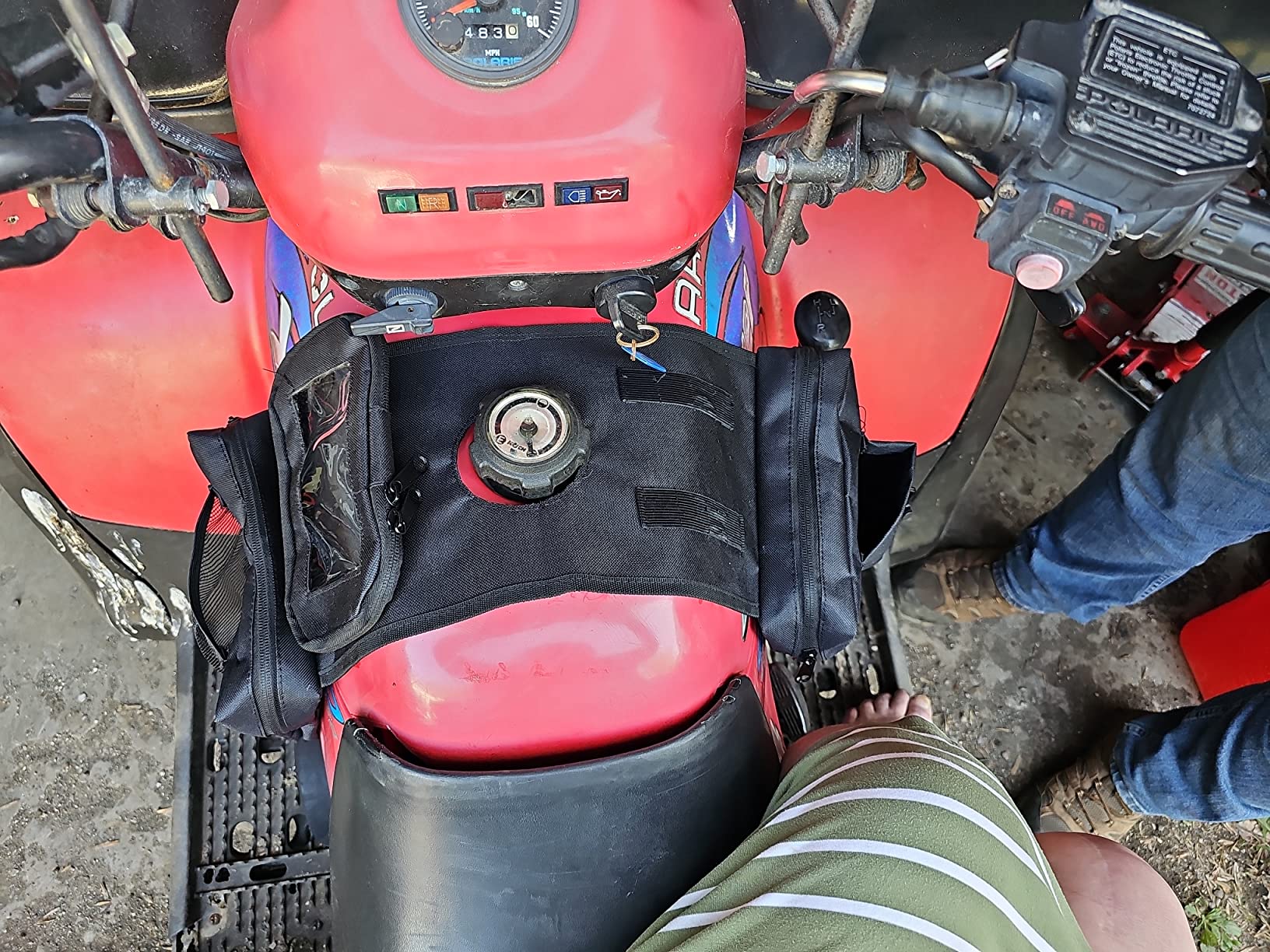 MYDAYS ATV Saddle Bag,Cargo Tank Phone Bag Storage Luggage for ATV UTV Snowmobile Motorcycle (Black1) - Customer Photo 2