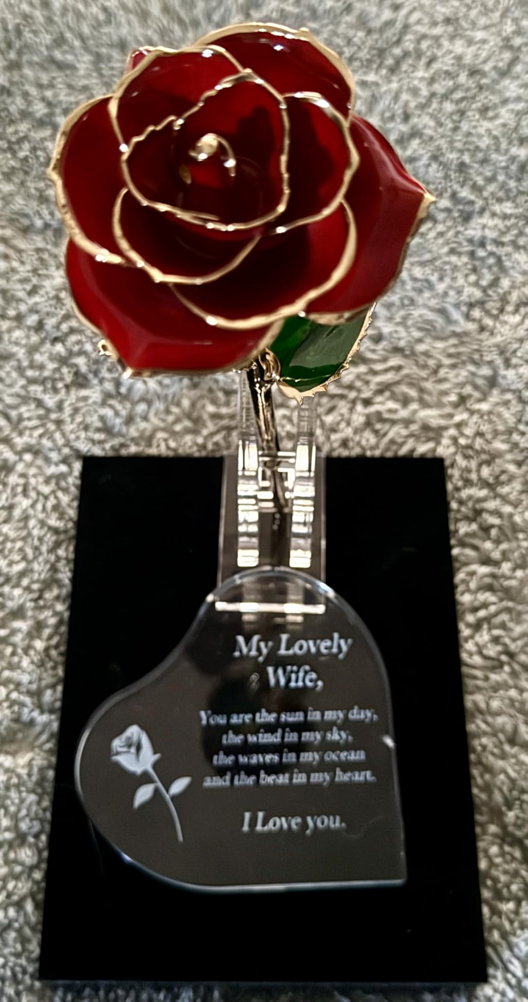 Christmas for Wife Engraved Wooden Gift Set 'To My Beautiful Wife' Includes Crystal Engraved Heart 24K Gold Dipped Rose for Birthday Gifts - Customer Photo 2