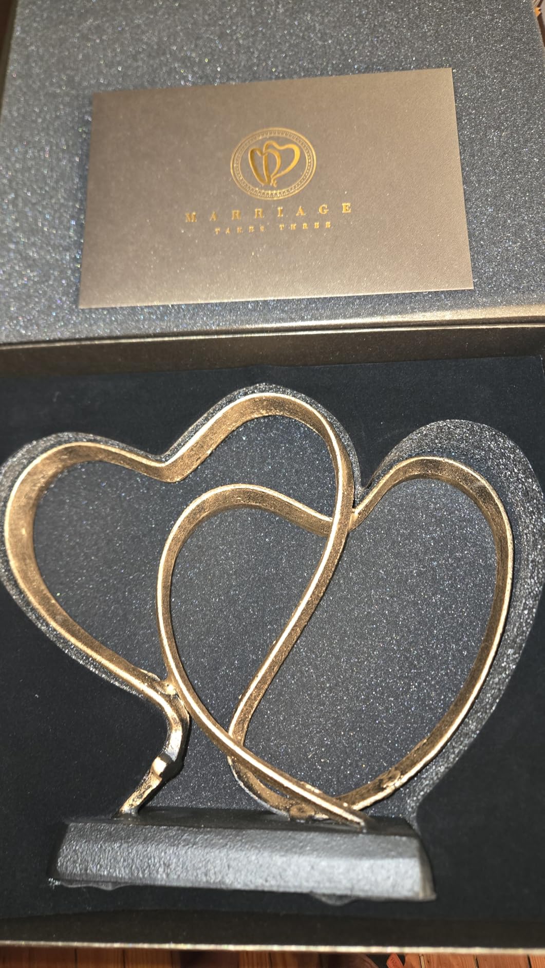 Wedding Anniversary Couples Gift - Two Hearts and Cross Iron Sculpture, Heart Decoration Gift for Her and Him, 1st to 50th or 60th Anniversary, Includes Present Box and Poem Card - Customer Photo 2