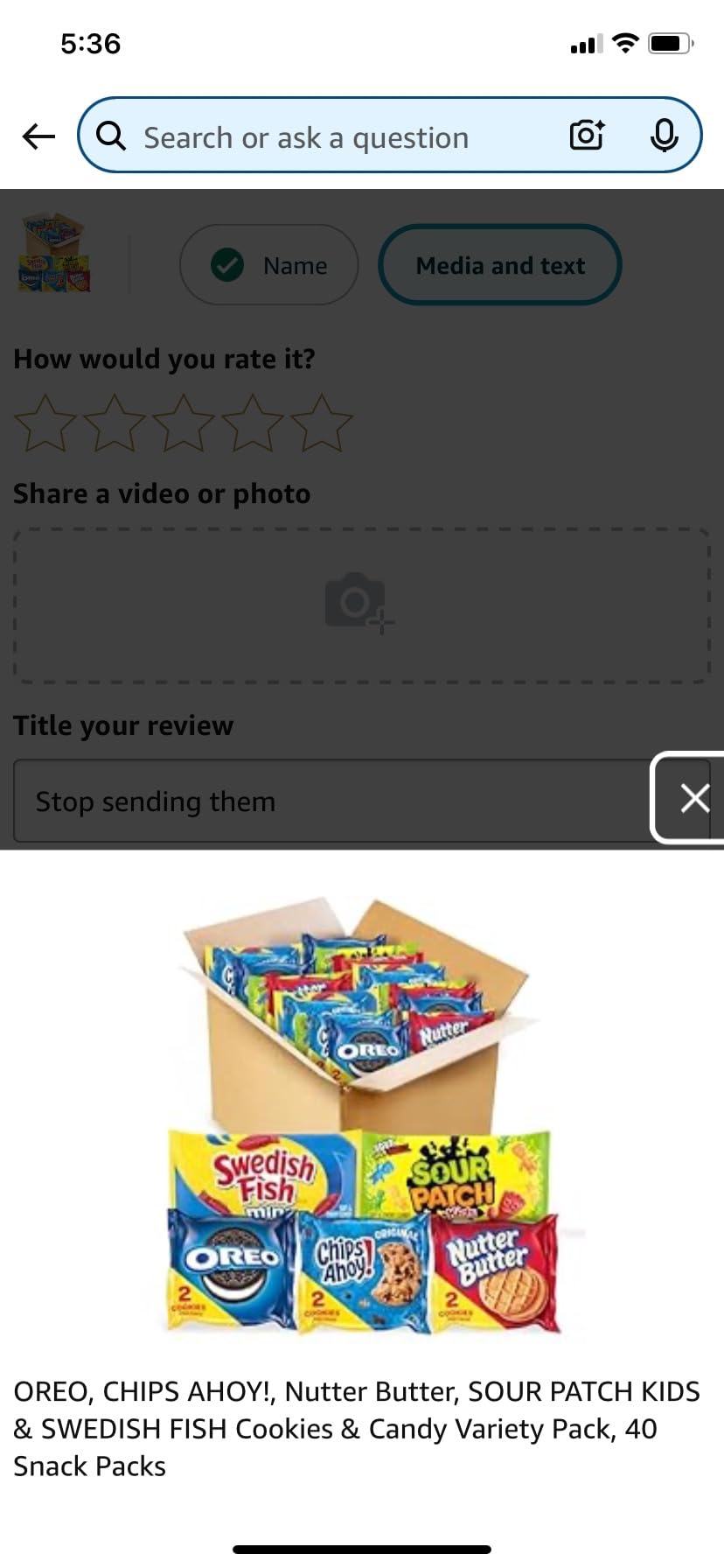 OREO, CHIPS AHOY!, Nutter Butter, SOUR PATCH KIDS & SWEDISH FISH Candy & Cookies Variety Pack, 40 Snack Packs - Customer Photo 1