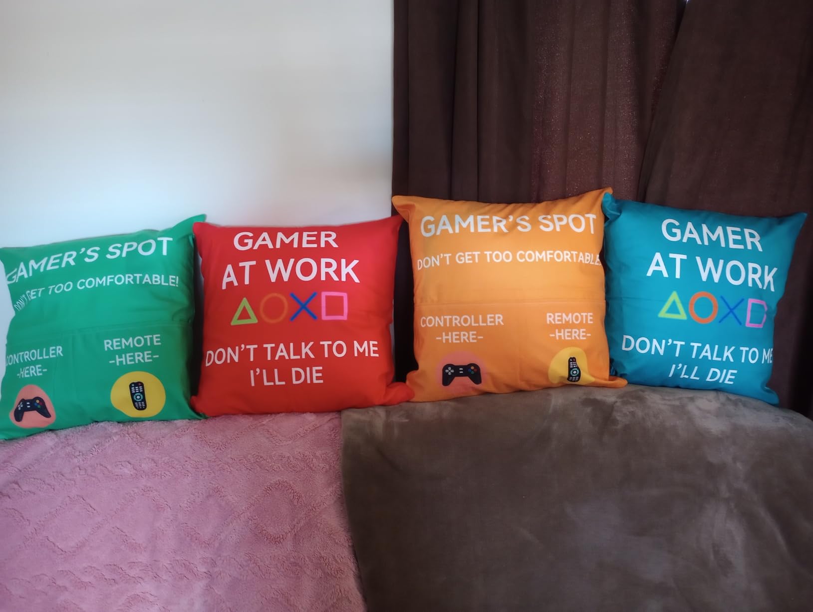 Gamer Gifts, Pocket Design Throw Pillow Covers 18 x 18 Inch + Gamer Socks, Gaming Room Décor Stocking Stuffers Easter Basket Stuffers for Teen Boys Girls Men Father Boyfriends - Customer Photo 1