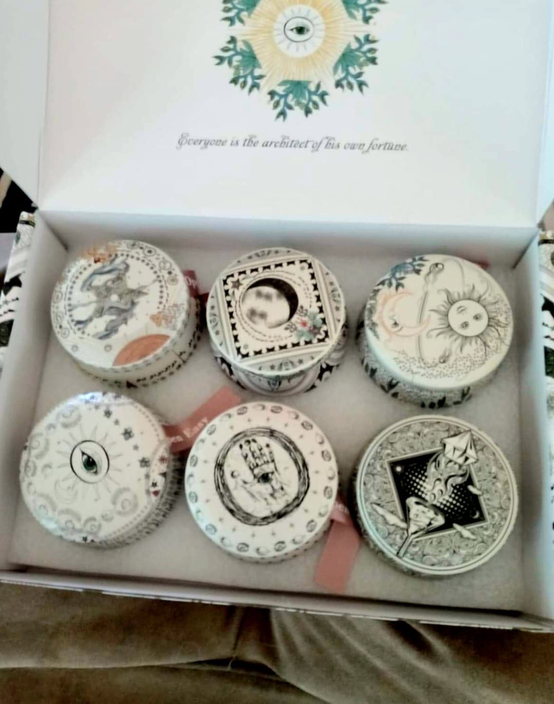 Mystical Scented Candle Gift Set, 6 Large 5.5 oz Celestial Metal Jars with Zodiac Designs, Long-Lasting Aromatherapy Scents, Holiday & Christmas Gift Set for Women Customer Review Mystical Scented Candle Gift Set, 6 Large 5.5 oz Celestial Metal Jars with Zodiac Designs, Long-Lasting Aromatherapy Scents, Holiday & Christmas Gift Set for Women - Customer Photo 2