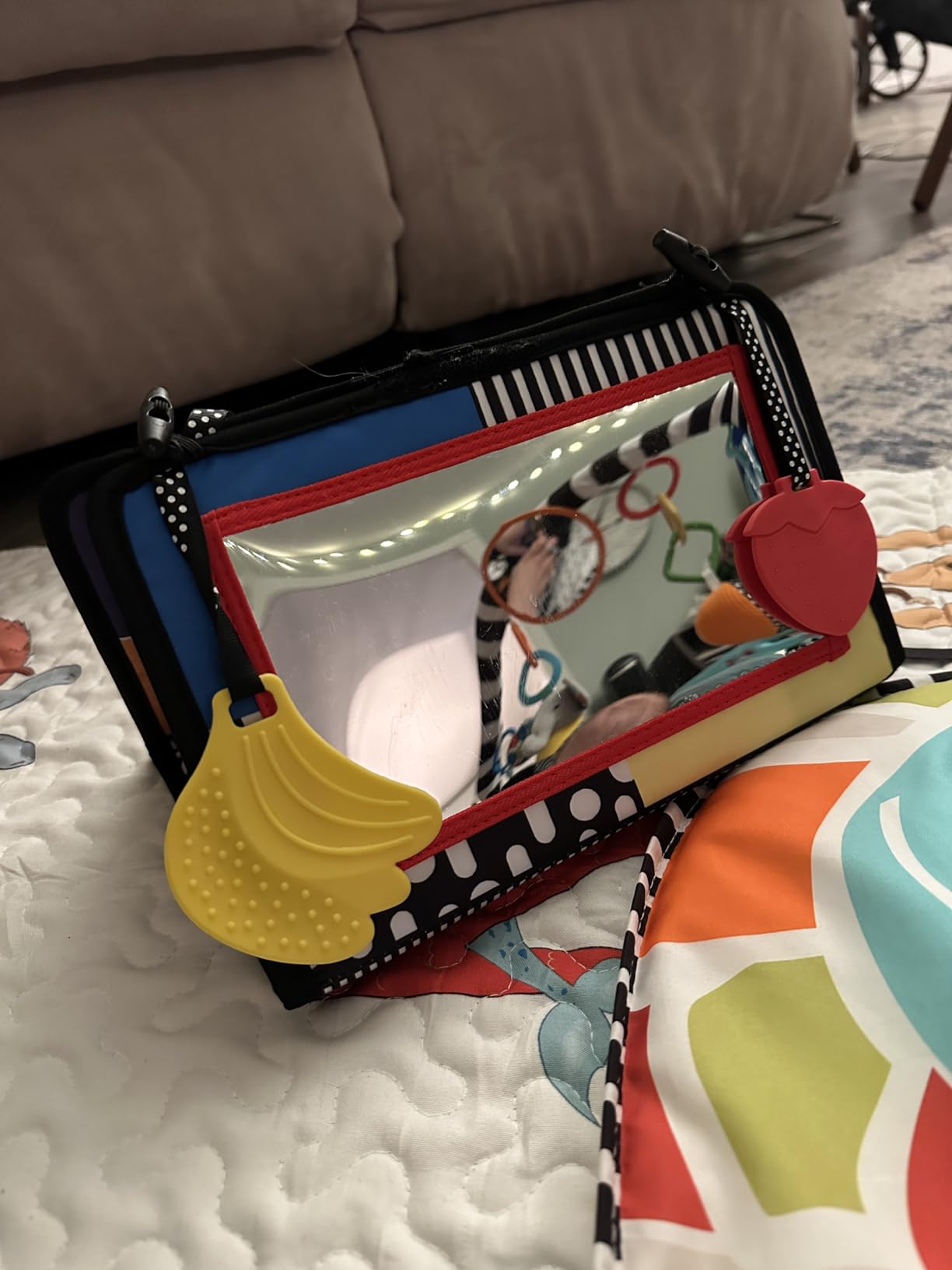 Tummy Time Baby Mirror Infant Toys Newborn 0 3 Months Brain Development with Crinkle Cloth Book Teether Black and White High Contrast Baby Toys 2 4 5 0-6 Month Boys Girls Sensory Activity Shower Gifts - Customer Photo 4