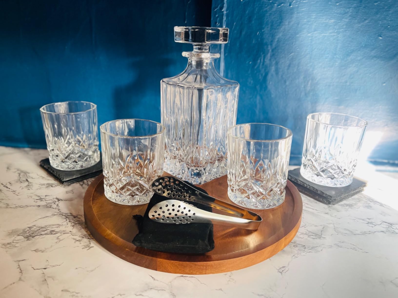 LIGHTEN LIFE Whiskey Decanter Set with Bar Accessories, Crystal Whiskey Decanter and Glass Set in Gift Box, Non-Lead Bourbon Decanter Set - Customer Photo 2