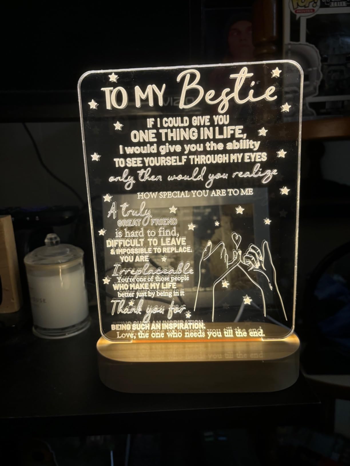 to My Bestie Gifts, Best Friend Gift for Women 3D Illusion Lamp, I Love You Friends Night Light for BFF Christmas White Elephant Gifts, Soft Warm Color Wooden Table Lamp Customer Review to My Bestie Gifts, Best Friend Gift for Women 3D Illusion Lamp, I Love You Friends Night Light for BFF Christmas White Elephant Gifts, Soft Warm Color Wooden Table Lamp - Customer Photo 4