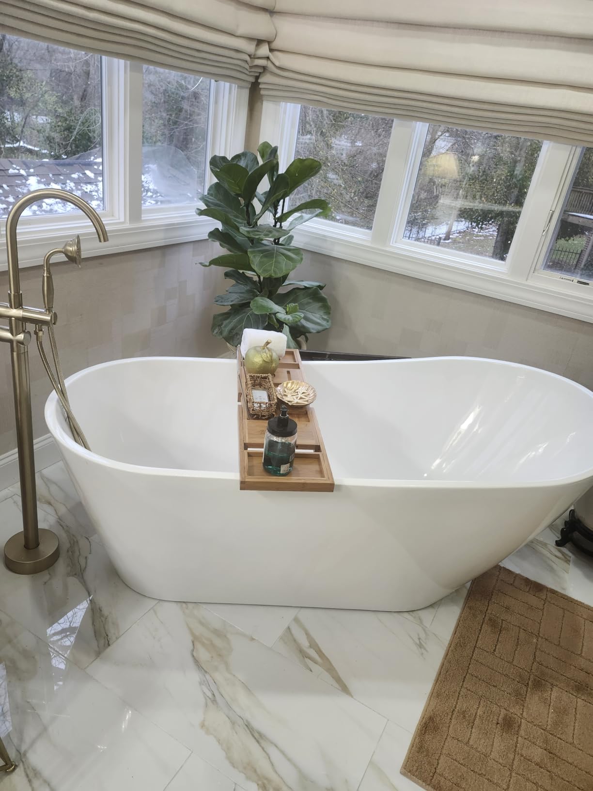 Bathroom Caddy Organizer & Bathtub Tray - Expandable Bamboo Bath Caddy with Wine, Book & Tablet Holder - Luxurious Bath Accessories - Customer Photo 2
