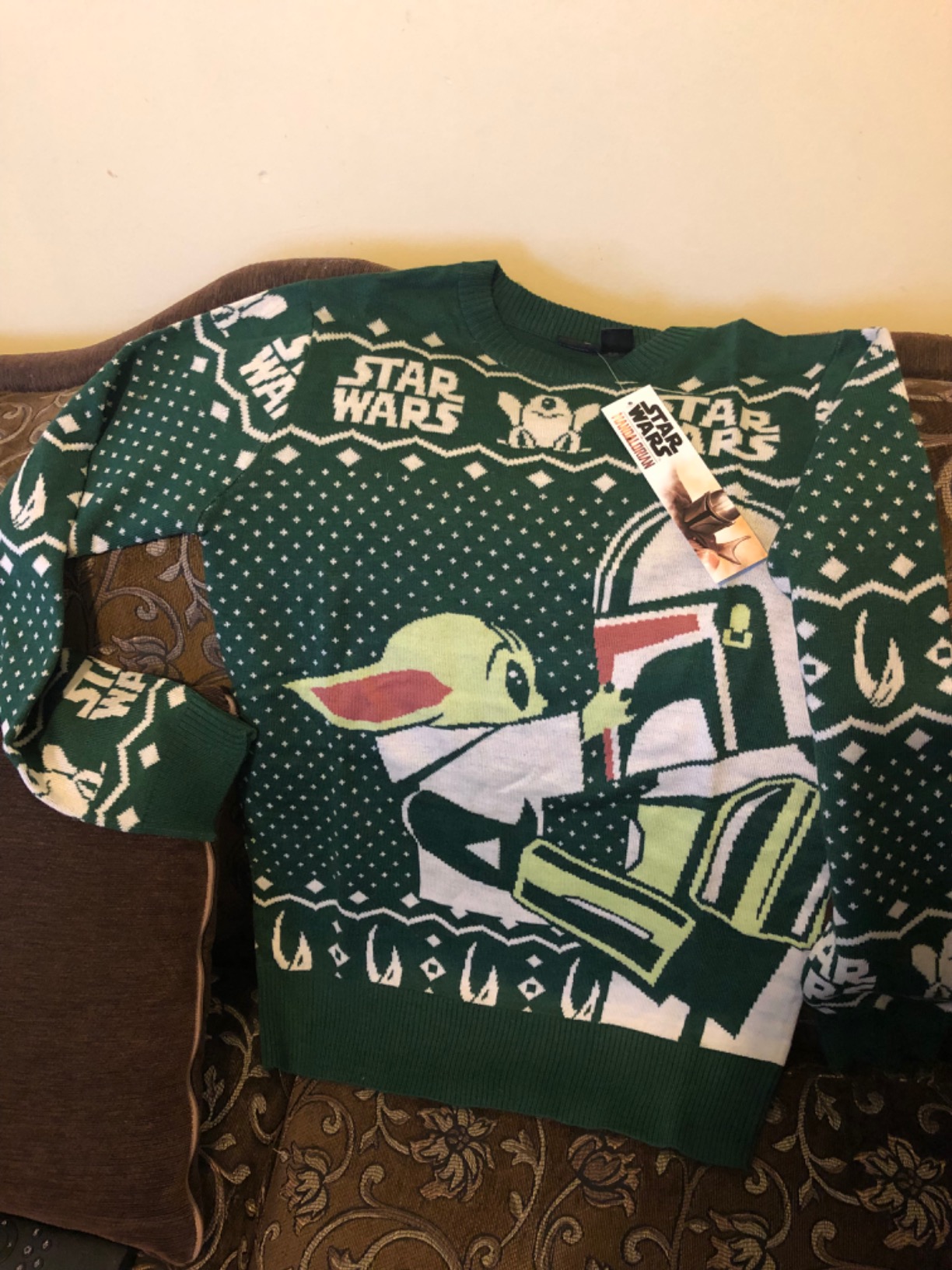 Disney Star Wars Mens' The Mandalorian Grogu Goodbye Holiday Knit Ugly Christmas Sweater - Customer Photo 1