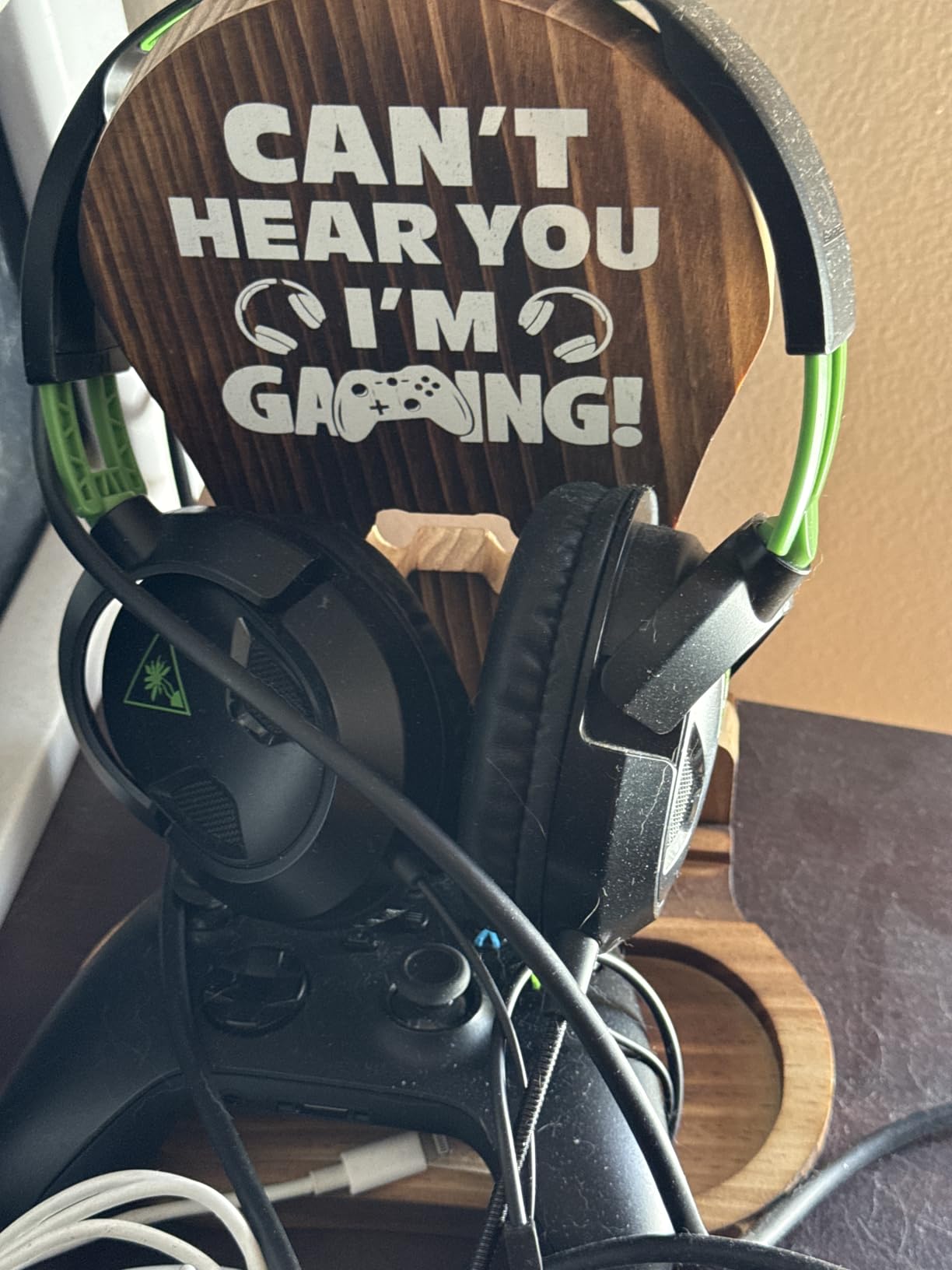 Slothoem Gamer Gifts for Men Teenage Boy Christmas, Gamer Room Decor for Brother, Gaming Gifts for Son, Boyfriend, Husband, Gamer Room Accessories Stuff, Wooden Headset Stand - Can't Hear You I'm Gaming - Customer Photo 1