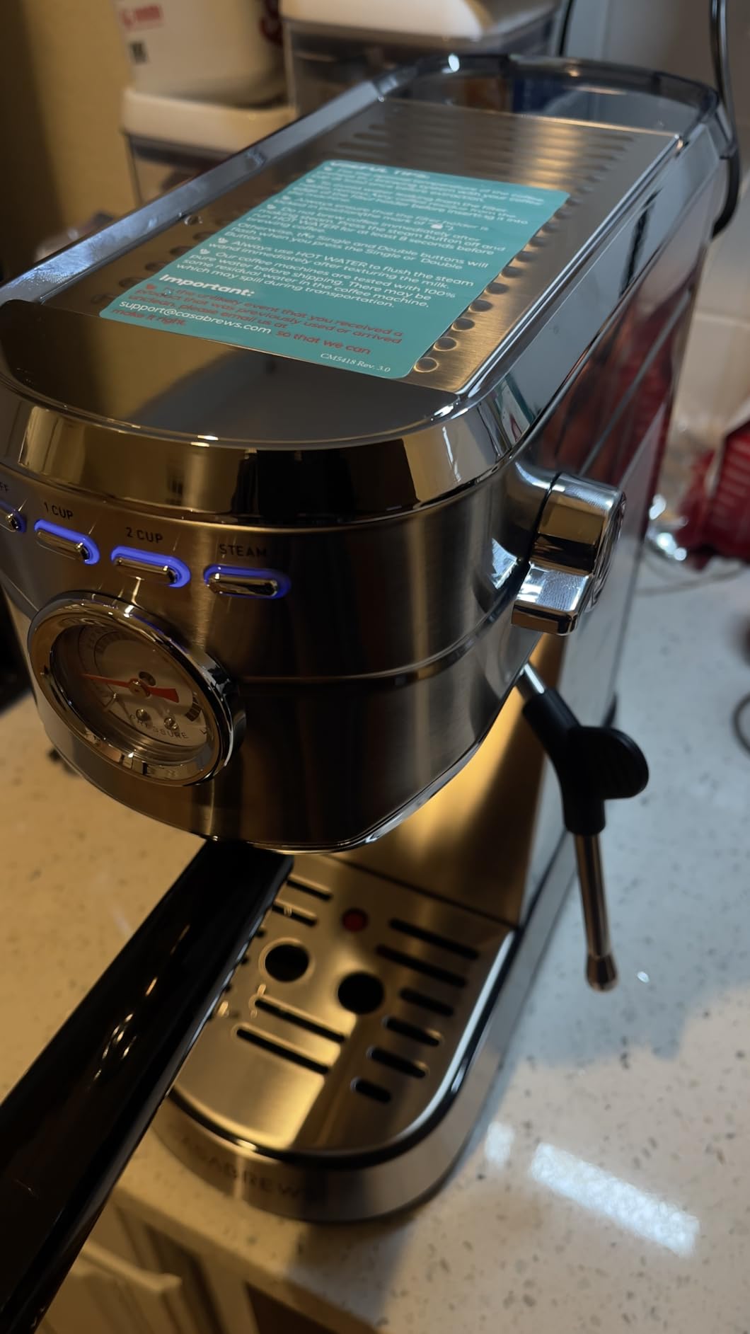 CASABREWS CM5418 Espresso Machine 20 Bar, Compact Espresso Maker with Steam Milk Frother, Stainless Steel Coffee Machine with 34oz Removable Water Tank for Cappuccino, Gift for Women or Men, Silver - Customer Photo 1