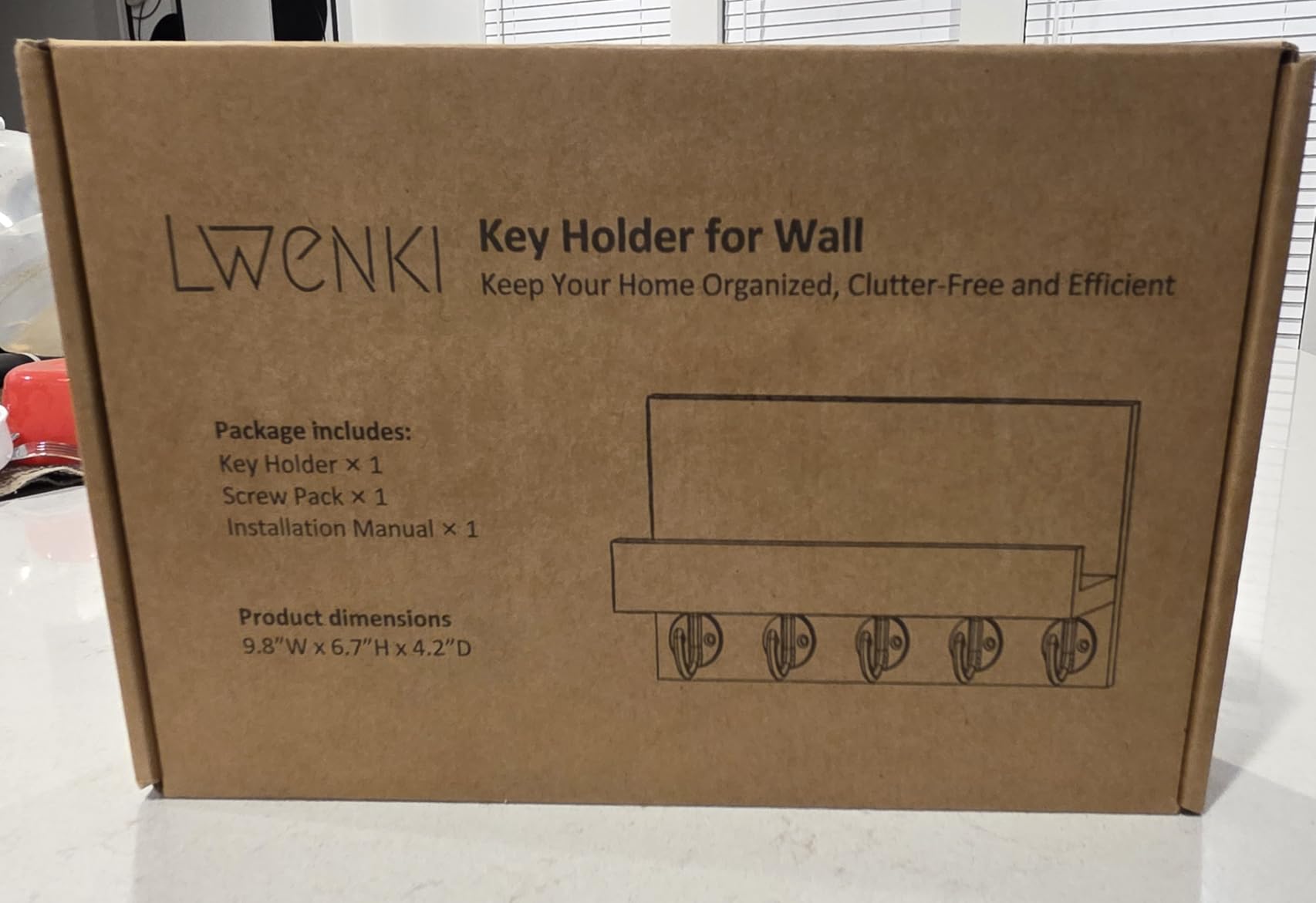 Key Holder for Wall, Decorative Key and Mail Holder with Shelf Has Large Hooks for Bags, Coats, Umbrella – Paulownia Wood Key Hanger with Mounting Hardware (9.8