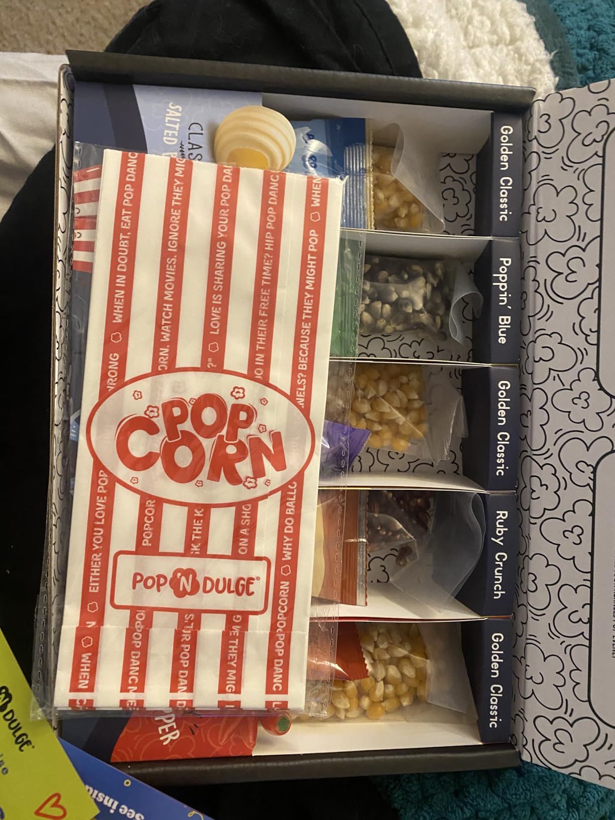 Pop n' Dulge Popcorn Movie Night Supplies 16 pcs Gift Set, 5 Gourmet Popcorn Kernels, 5 Seasoning Variety Packs Non-GMO Kosher Snacks, Great Housewarming Family Date Night Gifts Basket Ideas For Him Her - Customer Photo 1