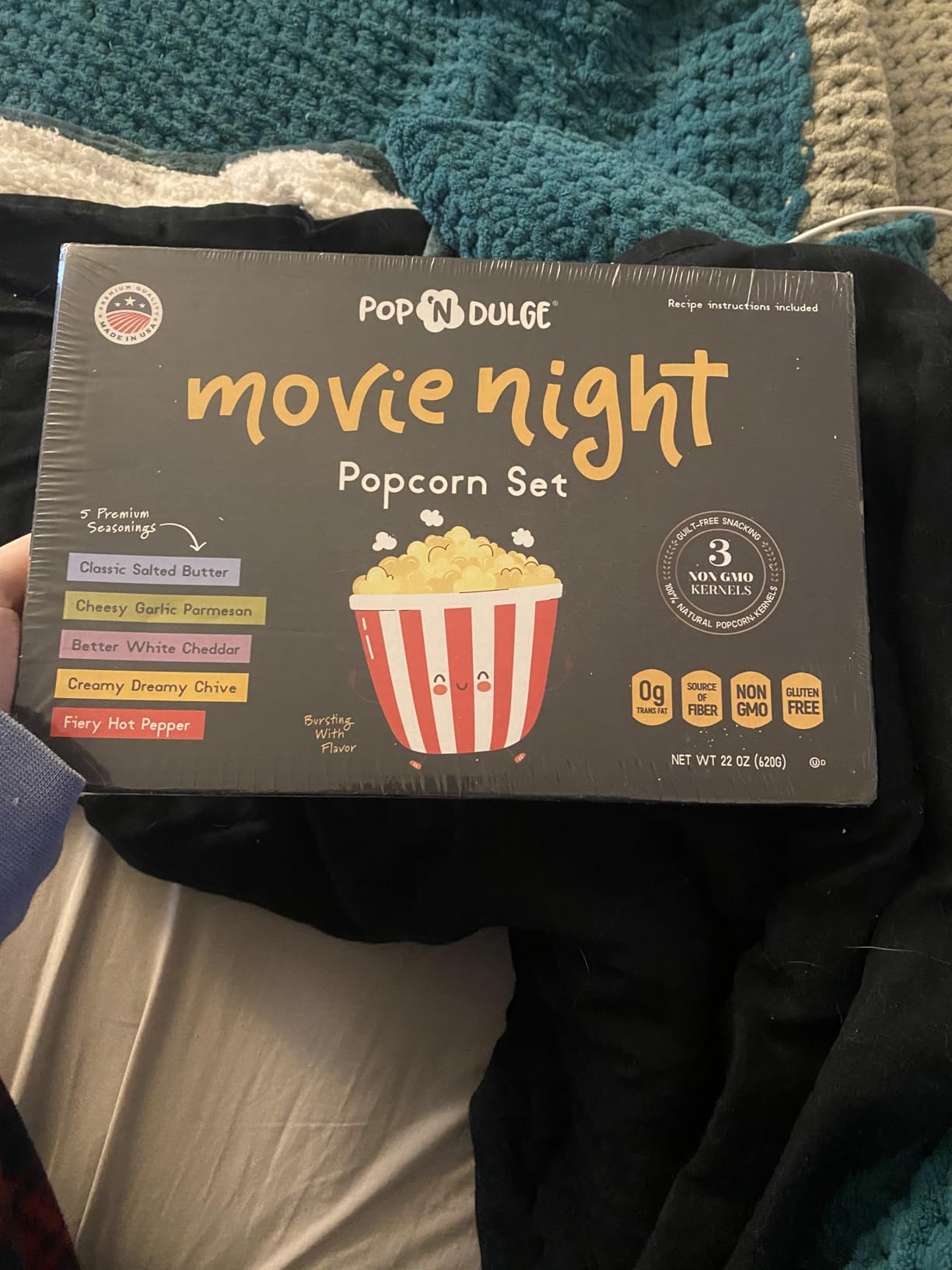 Pop n' Dulge Popcorn Movie Night Supplies 16 pcs Gift Set, 5 Gourmet Popcorn Kernels, 5 Seasoning Variety Packs Non-GMO Kosher Snacks, Great Housewarming Family Date Night Gifts Basket Ideas For Him Her - Customer Photo 2