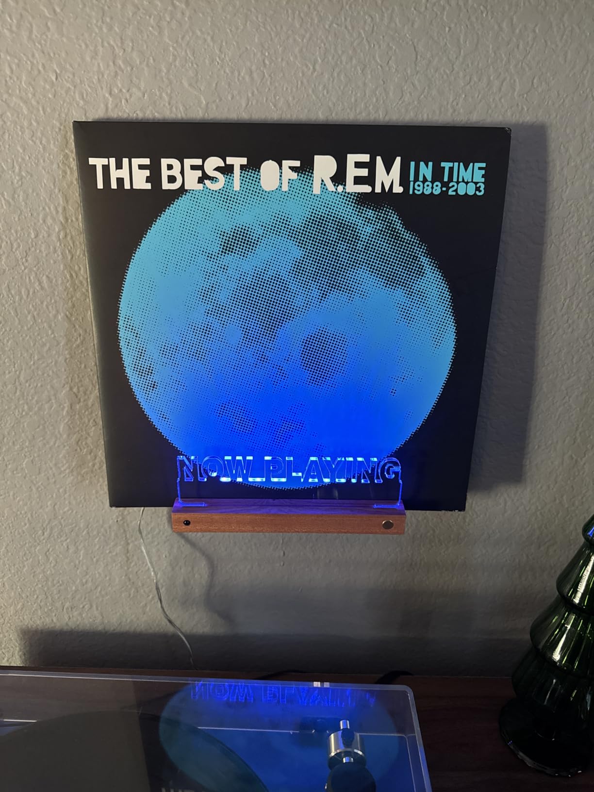 YuanDian Light up Now Playing Vinyl Record Stand Wall Mount, Now Spinning Record Player Stand, Wooden Acrylic Holder for Vinyl Album Display and Storage with Warm White Color Lights - Customer Photo 1