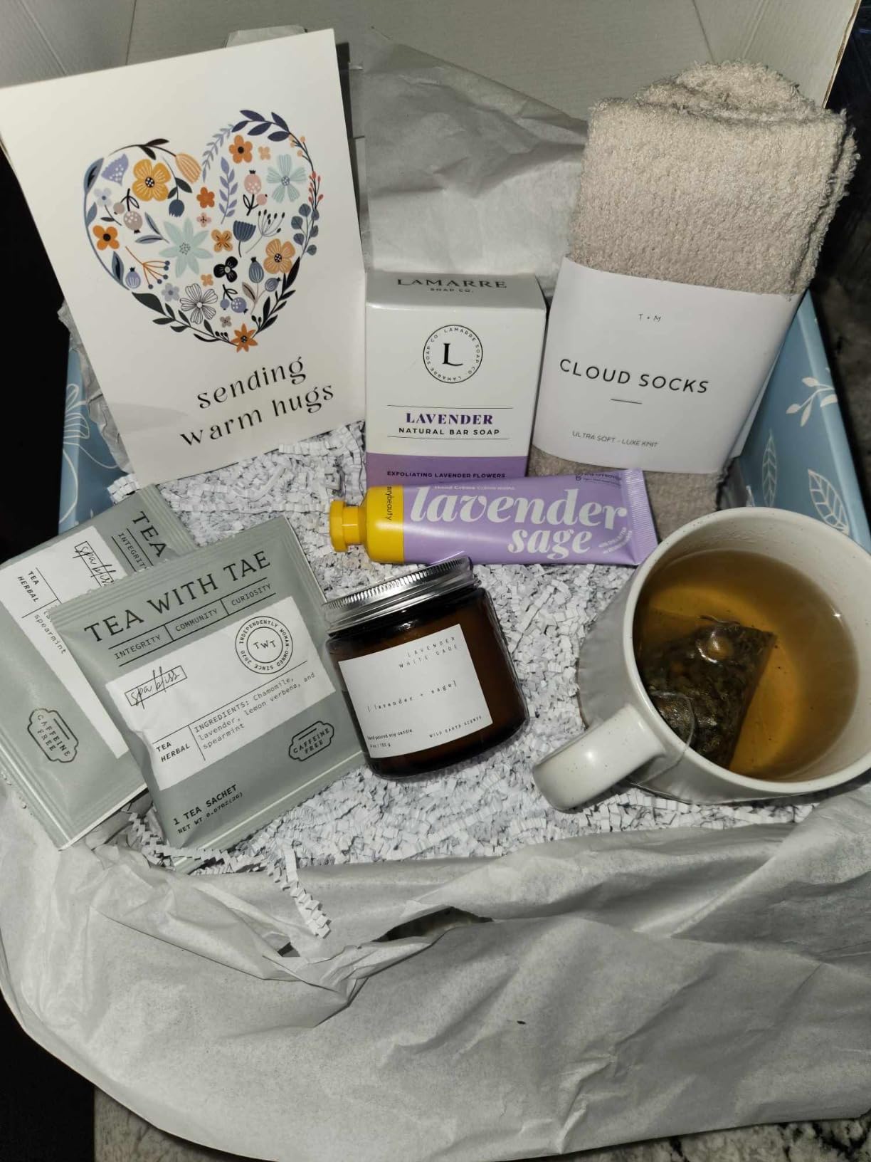 Unboxme Luxury Lavender Spa Gift Set – Relaxation Gift Basket & Care Package for Women with Candle, Bath Bomb, Soap, Cozy Socks, Mug & Tea – Get Well Soon, Sympathy, Birthday Self-Care Gift Customer Review Unboxme Luxury Lavender Spa Gift Set – Relaxation Gift Basket & Care Package for Women with Candle, Bath Bomb, Soap, Cozy Socks, Mug & Tea – Get Well Soon, Sympathy, Birthday Self-Care Gift - Customer Photo 1