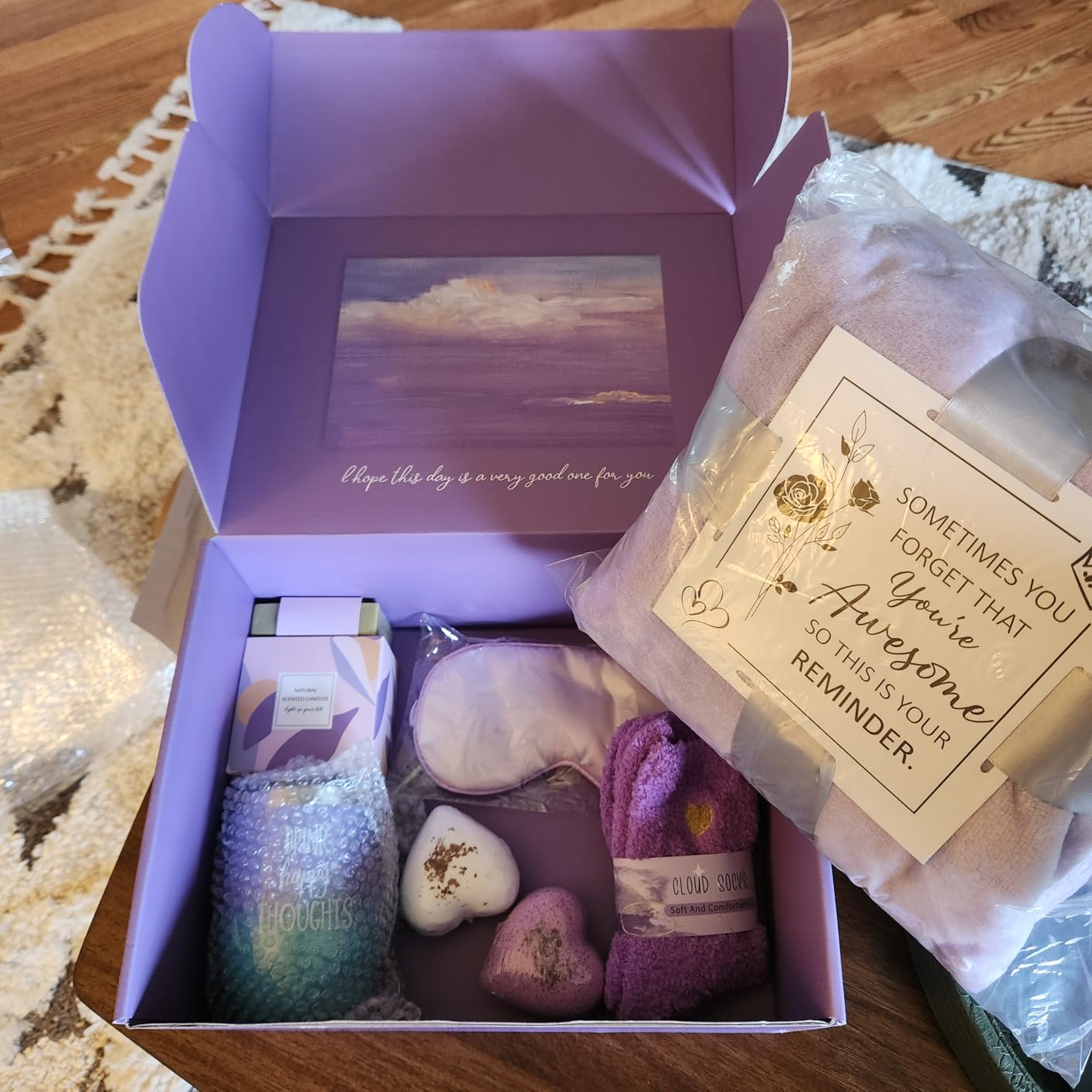 Birthday Gifts for Women, Unique Happy Birthday Gift Basket Self Care Package Bday Ideas with Luxury Flannel Blanket for Mom Her Best Friends Sister Wife Friendship Customer Review Birthday Gifts for Women, Unique Happy Birthday Gift Basket Self Care Package Bday Ideas with Luxury Flannel Blanket for Mom Her Best Friends Sister Wife Friendship - Customer Photo 1