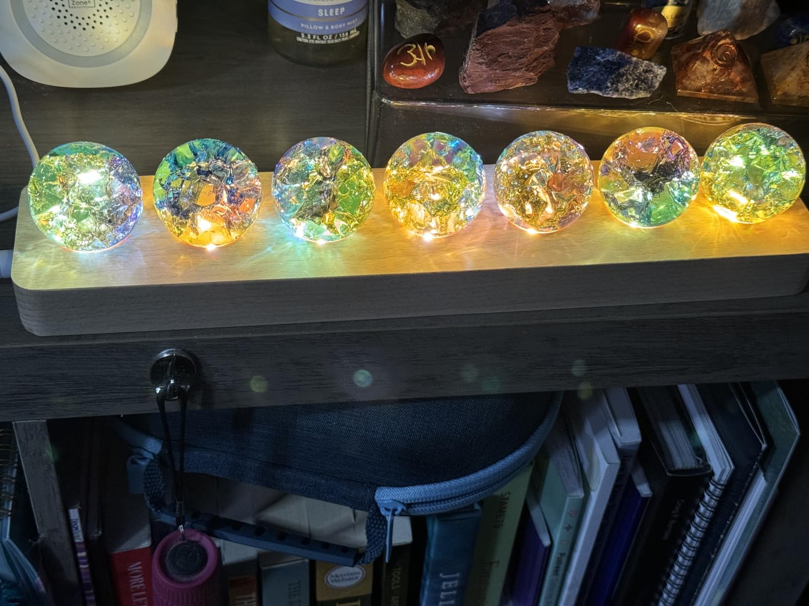 7 Chakra Natural Healing Spheres with LED Wooden Stand 40mm Crystal Quartz Stones for Meditation Positive Energy Night Light Decoration Balls Set for Christmas Customer Review 7 Chakra Natural Healing Spheres with LED Wooden Stand 40mm Crystal Quartz Stones for Meditation Positive Energy Night Light Decoration Balls Set for Christmas - Customer Photo 1