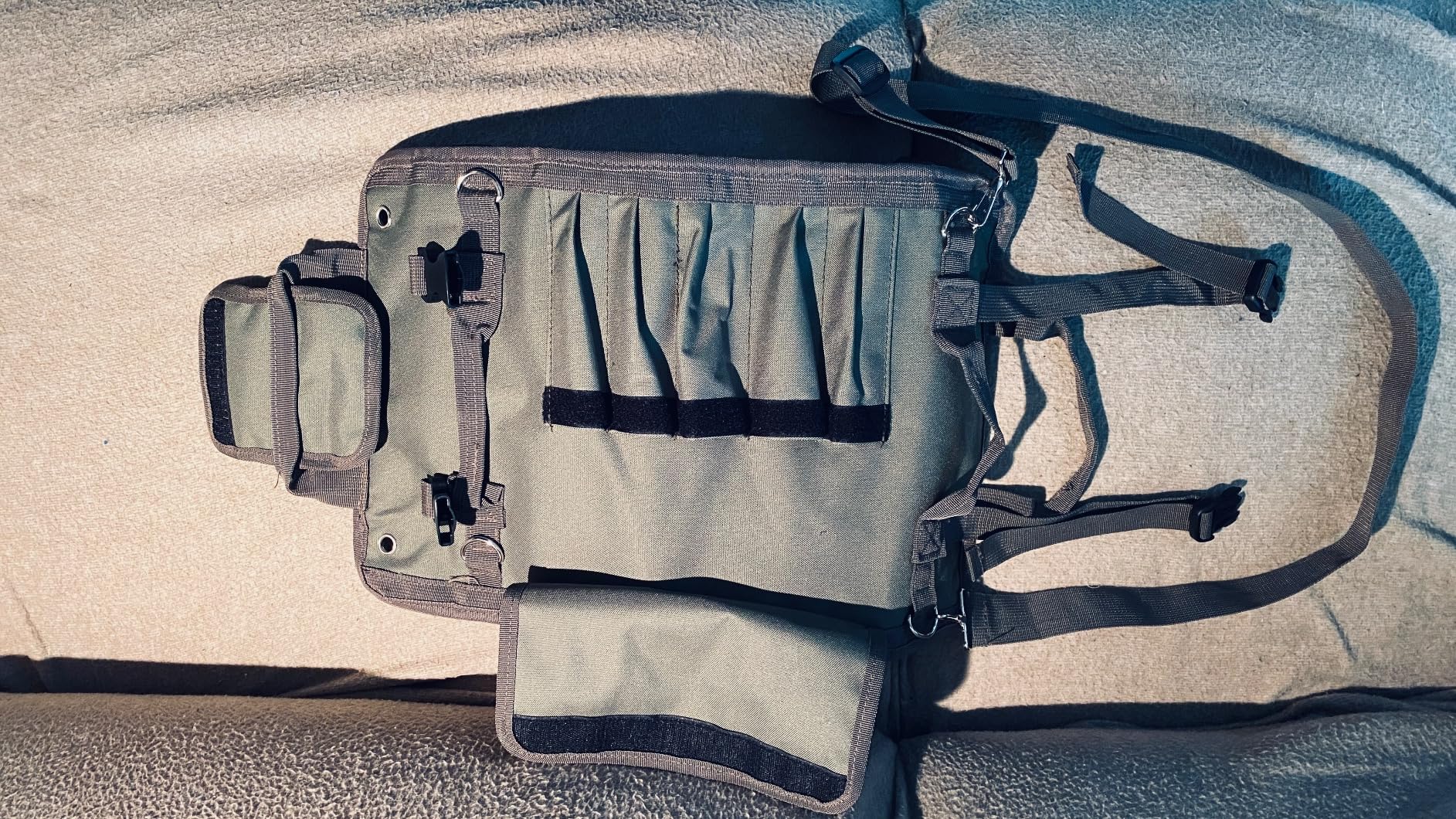 Tool Bag Roll Up, UUP Heavy Duty Portable Soft Tool Storage Organization, Foldable Empty Rollup Organizer with 2 Small Pouches, Rollable Carrying Toolbag, Dad Men Mechanic Welding Birthday Gift, Green - Customer Photo 5