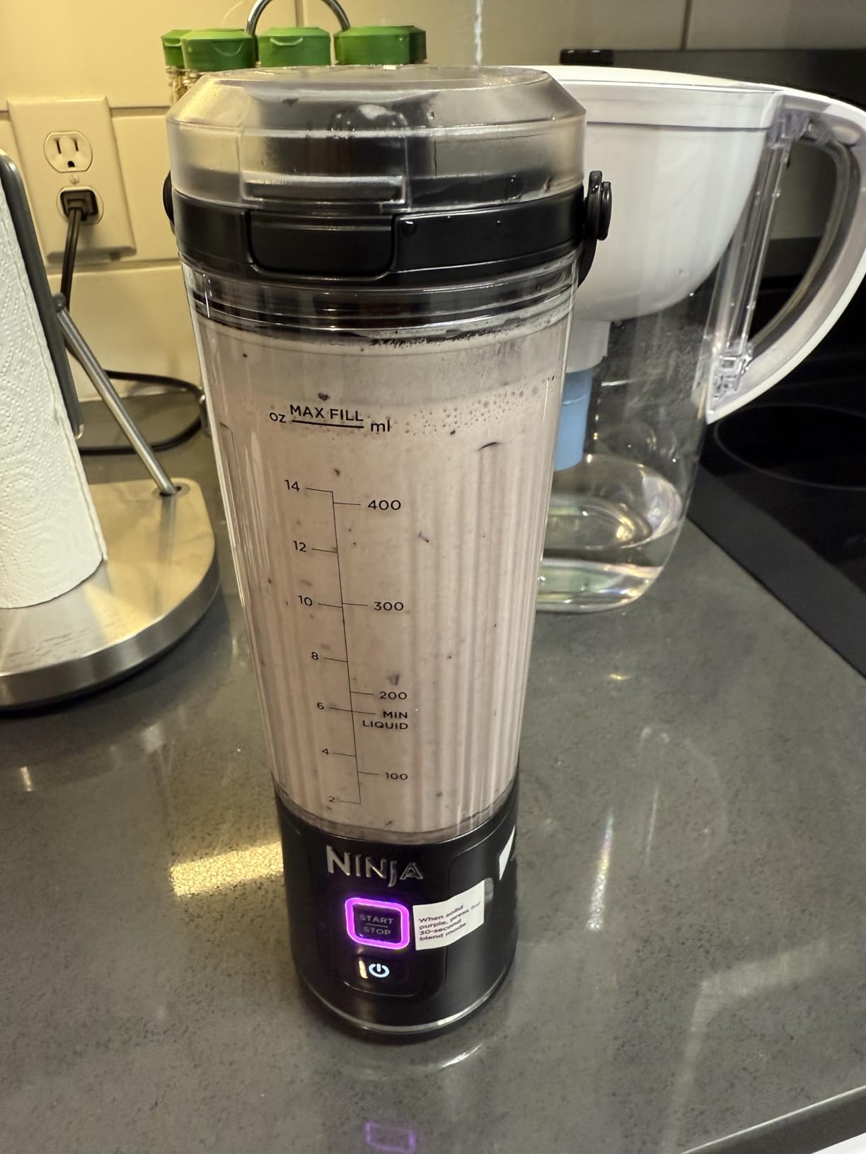 Ninja BC151NV Blast Portable Blender, Cordless, 18oz. Vessel, Personal Blender-for Shakes & Smoothies, BPA Free, Leakproof-Lid & Sip Spout, USB-C Rechargeable, Dishwasher Safe Parts, Denim Blue - Customer Photo 1