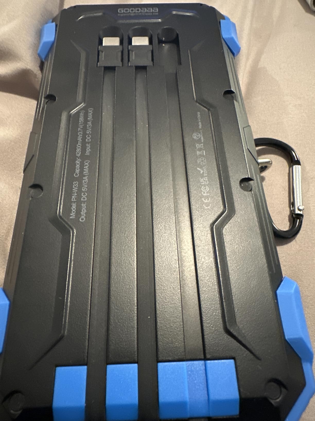 GOODaaa Portable Charger 42800mAh Built in 4 Cables and Thermometer 15W Fast Charging Power Bank Five Outputs Three Inputs Solar Charger Power Bank, SOS/Strobe/Strong Flashlights, Carabiner - Customer Photo 1