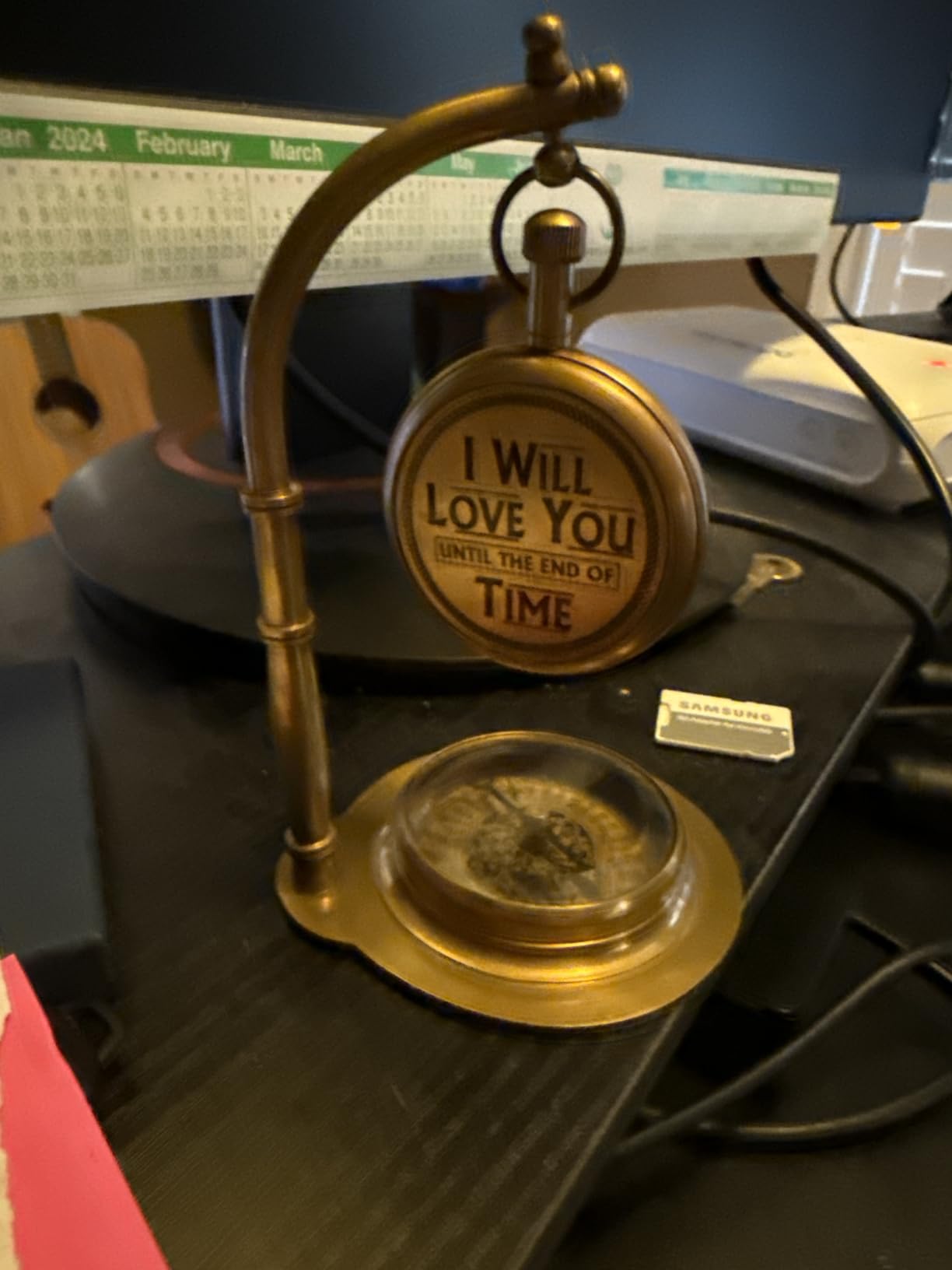 ALADEAN Brass Table Clock with Compass | Romantic Desk Clock - Decorative Vintage Mechanical Clock Lovers Boyfriend/Husband Birthday/Wedding Gifts (Love You) - Customer Photo 1
