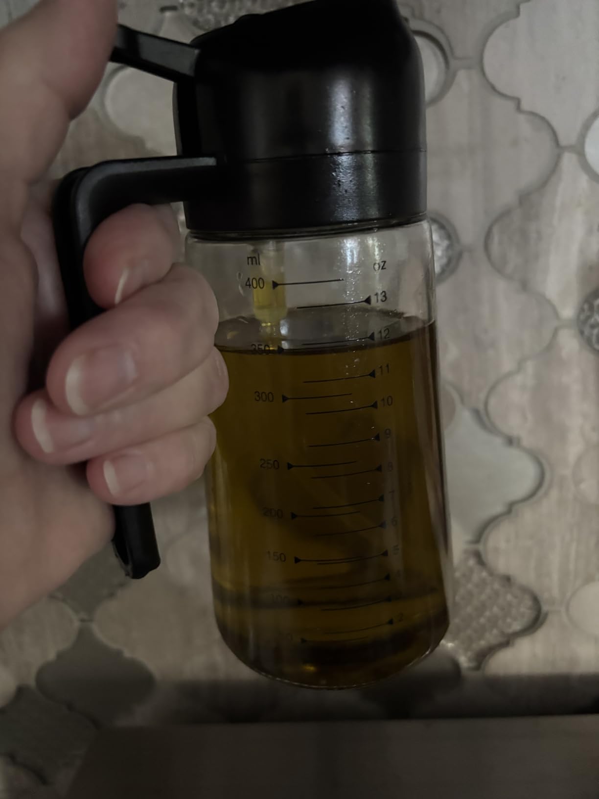 TrendPlain 16oz/470ml Glass Olive Oil Sprayer for Cooking – 2 in 1 Olive Oil Dispenser Bottle for Kitchen Gadgets and Air Fryer Accessories, Salad, BBQ - Black Customer Review TrendPlain 16oz/470ml Glass Olive Oil Sprayer for Cooking – 2 in 1 Olive Oil Dispenser Bottle for Kitchen Gadgets and Air Fryer Accessories, Salad, BBQ - Black - Customer Photo 2
